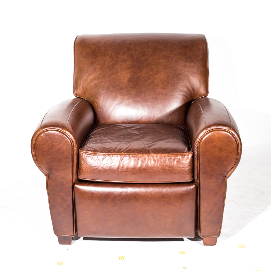 Pottery Barn Brown Leather Armchair Designed by Mitchell Gold and Bob Williams