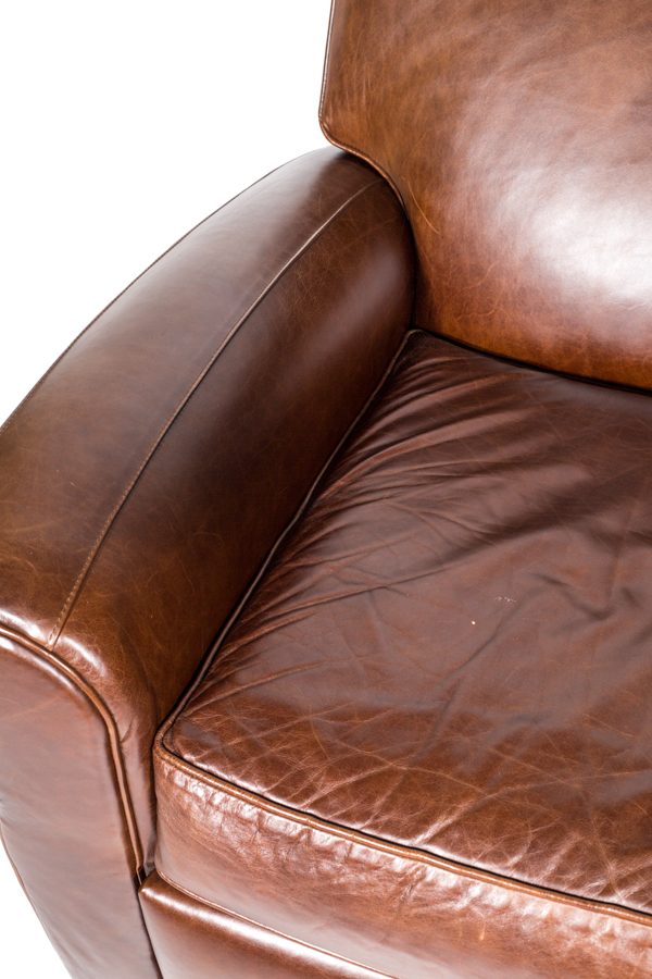 Pottery Barn Brown Leather Armchair Designed by Mitchell Gold and Bob Williams