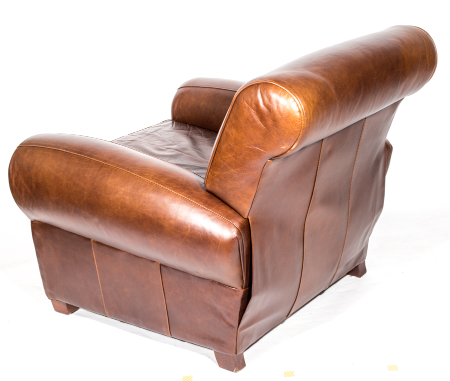 Pottery Barn Brown Leather Armchair Designed by Mitchell Gold and Bob Williams