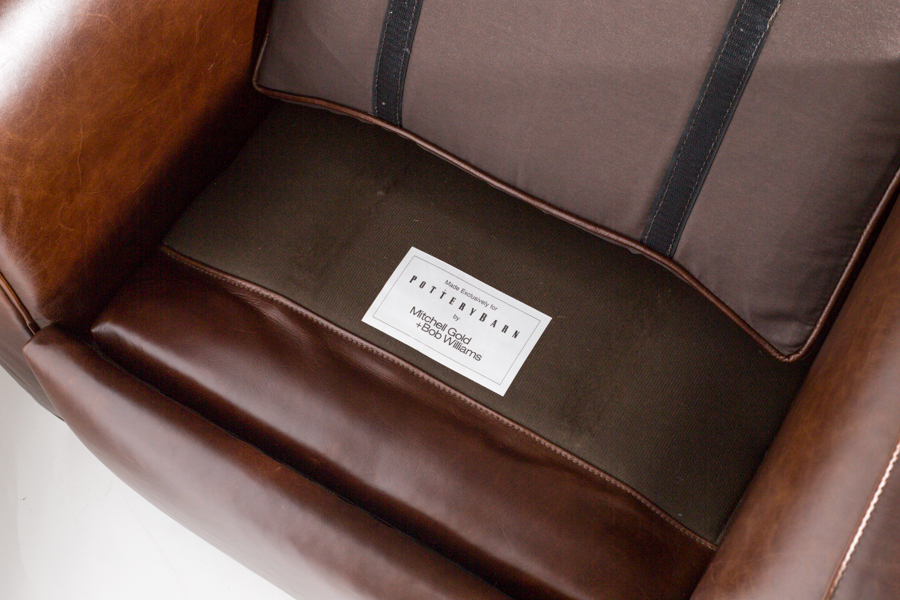 Pottery Barn Brown Leather Armchair Designed by Mitchell Gold and Bob Williams