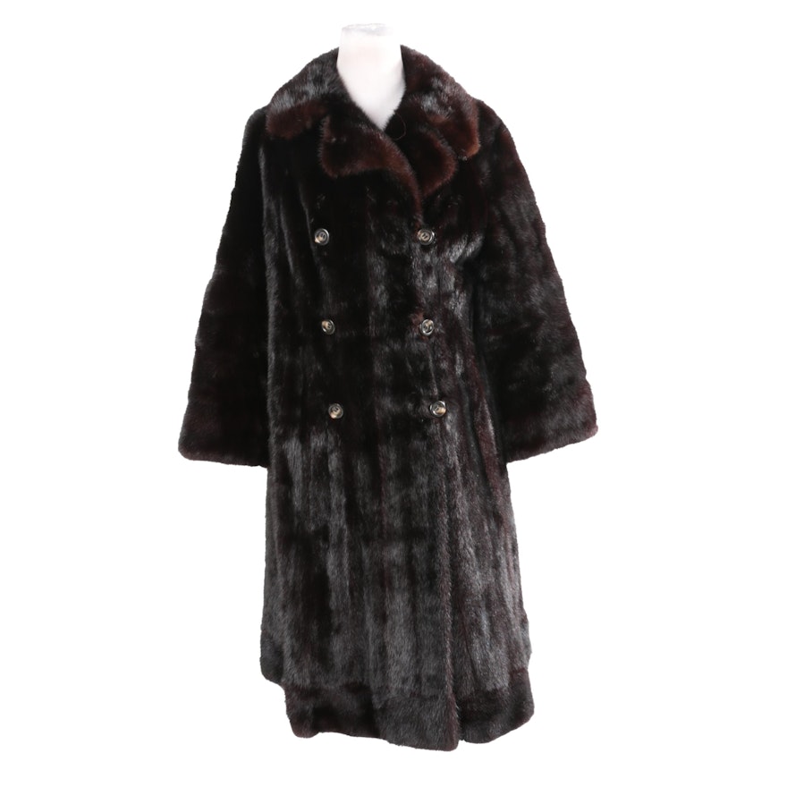 Women's Dark Mahogany Brown Mink Fur Double-Breasted Coat