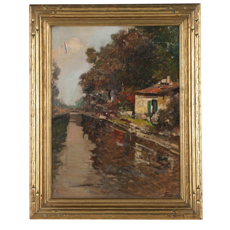 Giordano Felice Oil Painting on Canvas Village Landscape