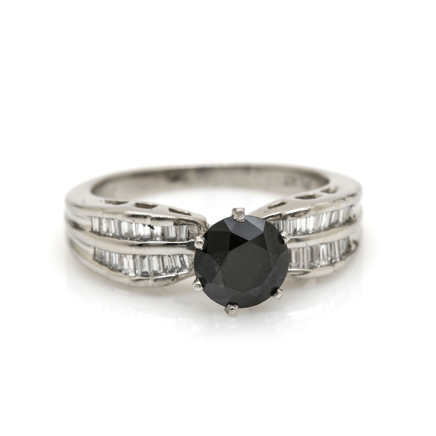 Platinum 1.13 CT Black Diamond and Diamond Ring