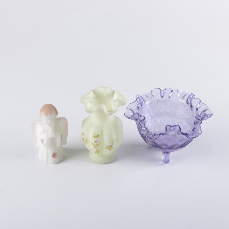 Porcelain Figurines and Glass Bowl