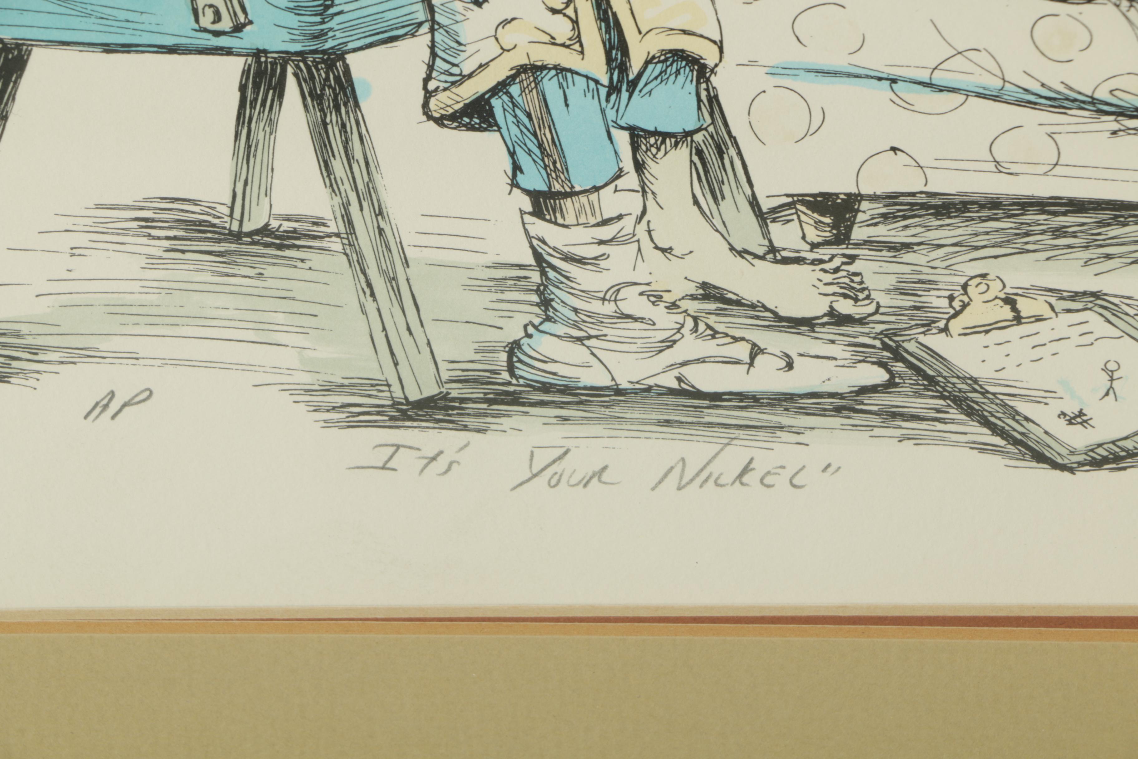 Wayne Howell Artist's Proof Color Lithograph "It's Your Nickel"