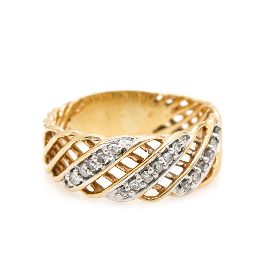 14K Yellow Gold Diamond Ring with White Gold Accents