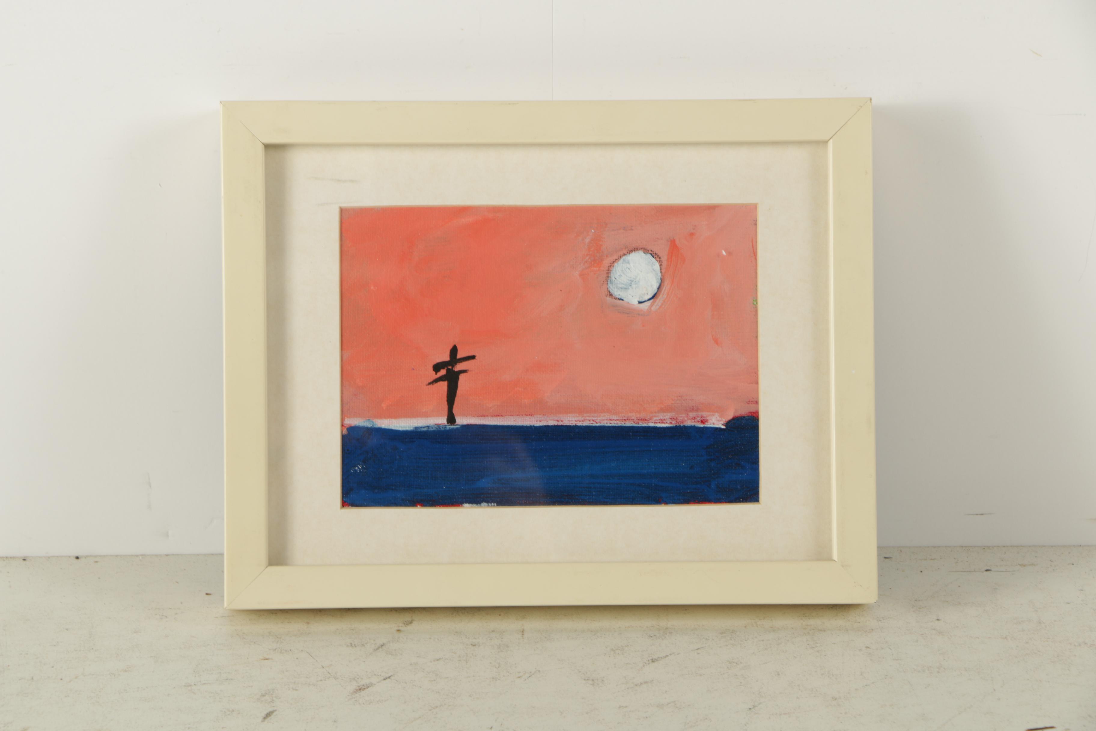 Drawing Features Swathes of Salmon Pink and Rich Blue Depicting a Highway View