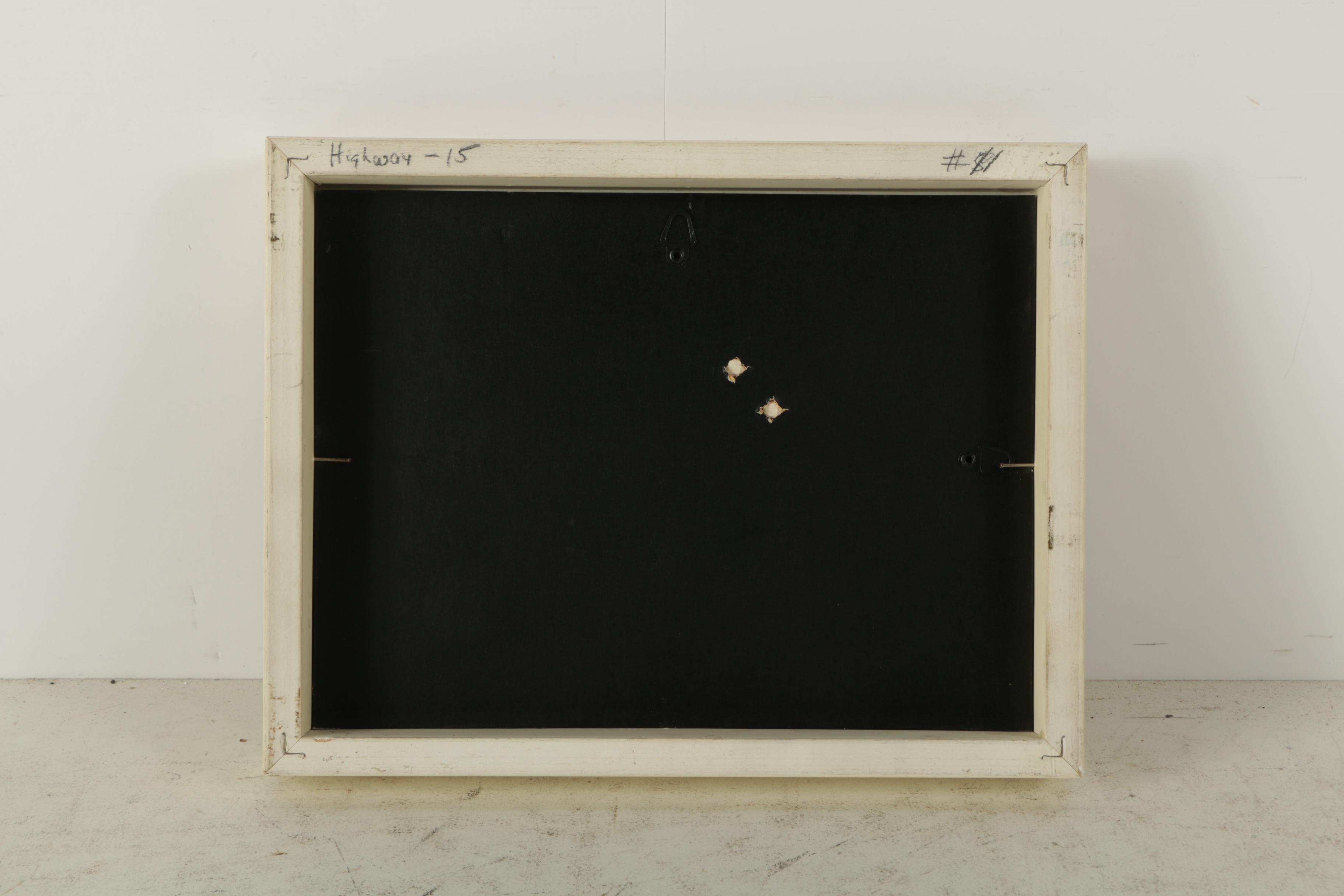 Drawing Features Swathes of Salmon Pink and Rich Blue Depicting a Highway View