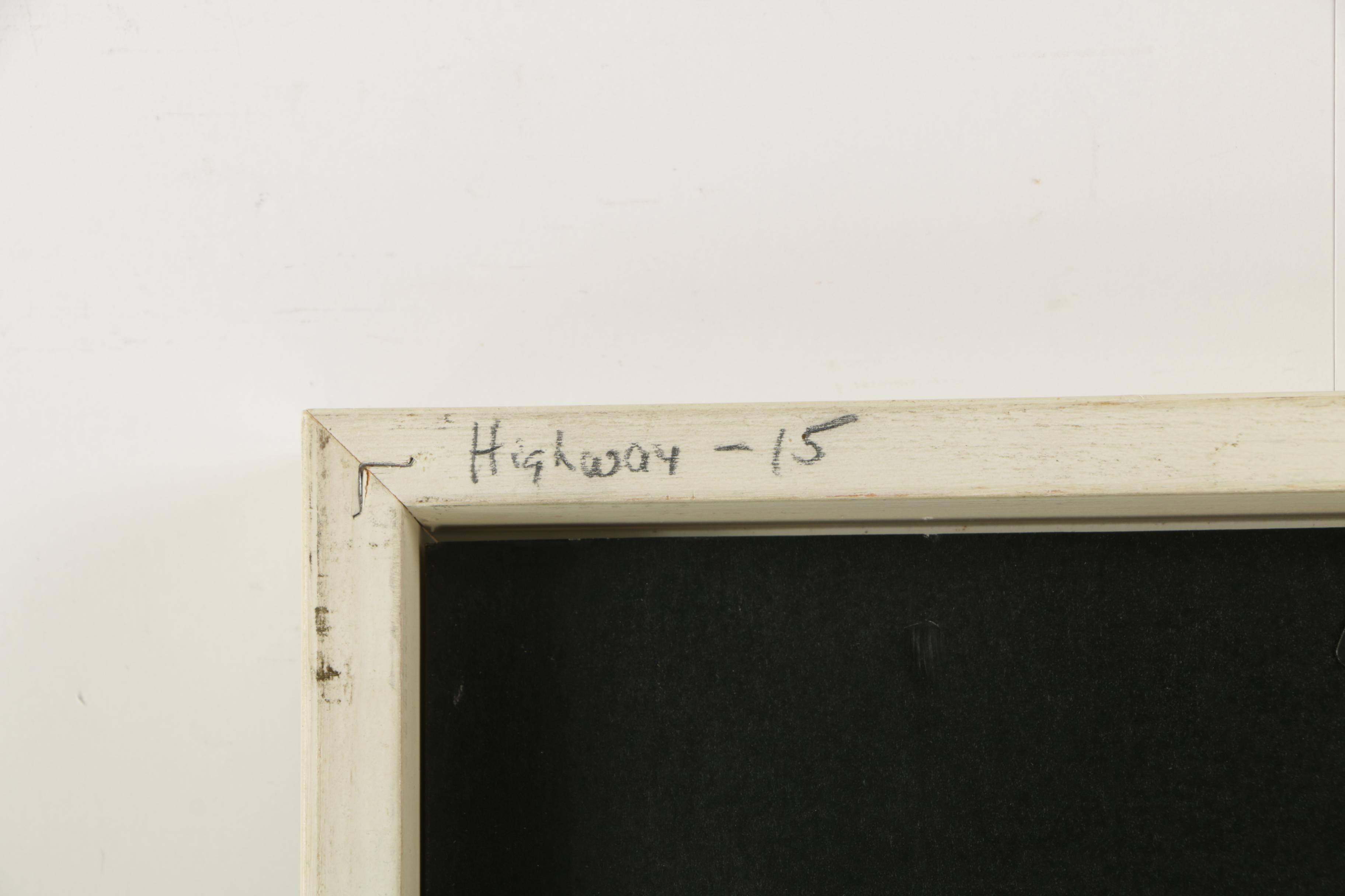 Drawing Features Swathes of Salmon Pink and Rich Blue Depicting a Highway View