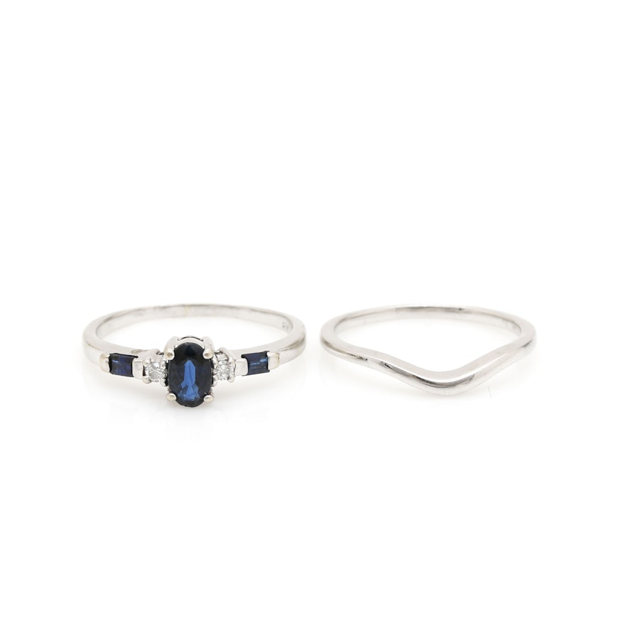 14K White Gold Sapphire and Diamond Wedding Ring Set