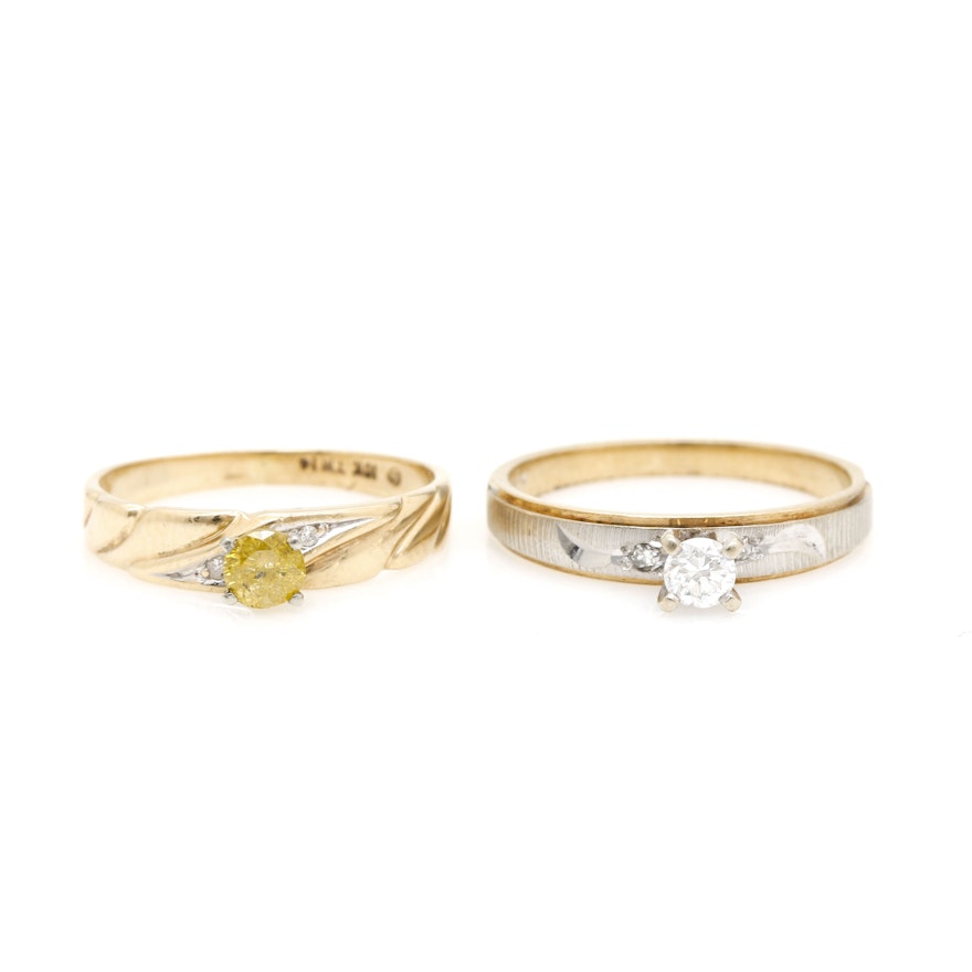 10K and 14K Yellow Gold Diamond Rings