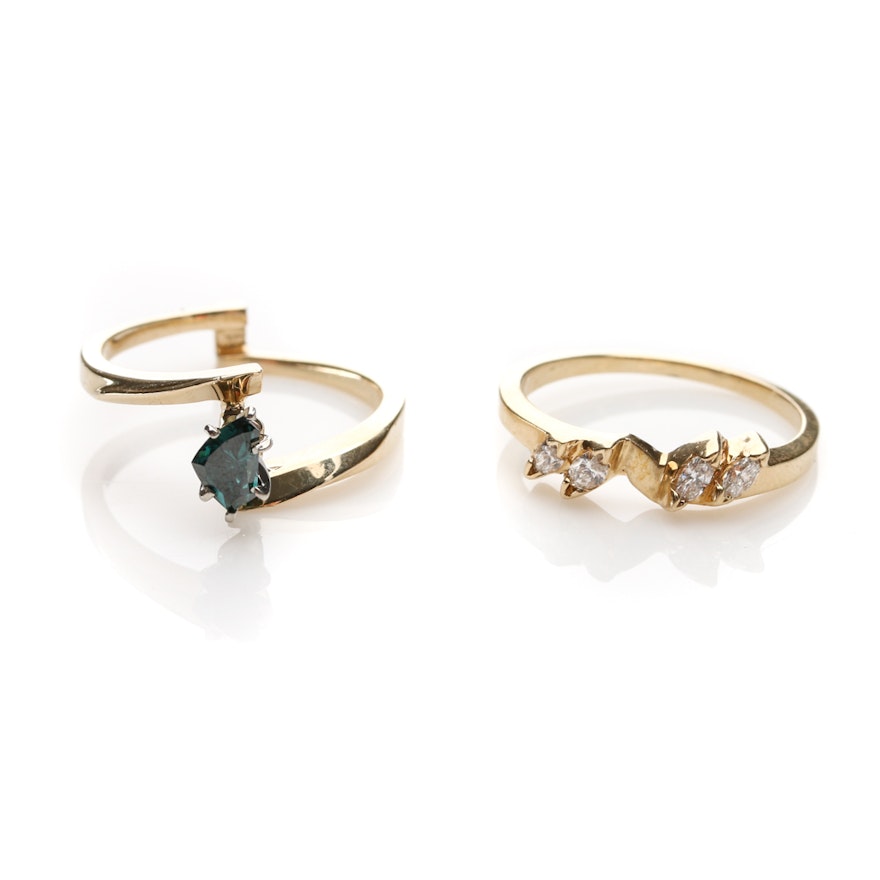 14K Yellow Gold 0.52 CTW Diamond Modernist Style Wedding Ring Set