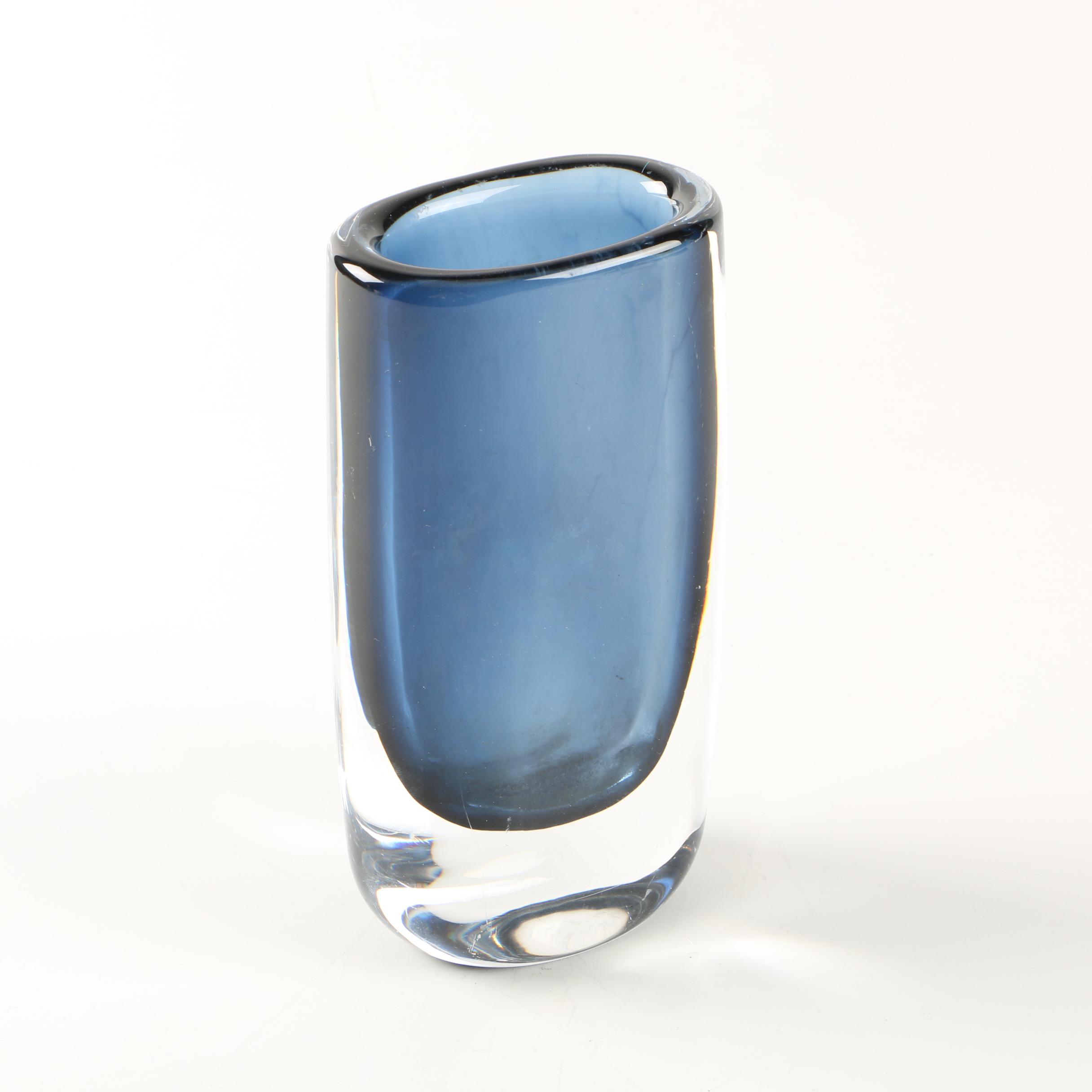 Orrefors Blue Glass Vase by Nils Landberg