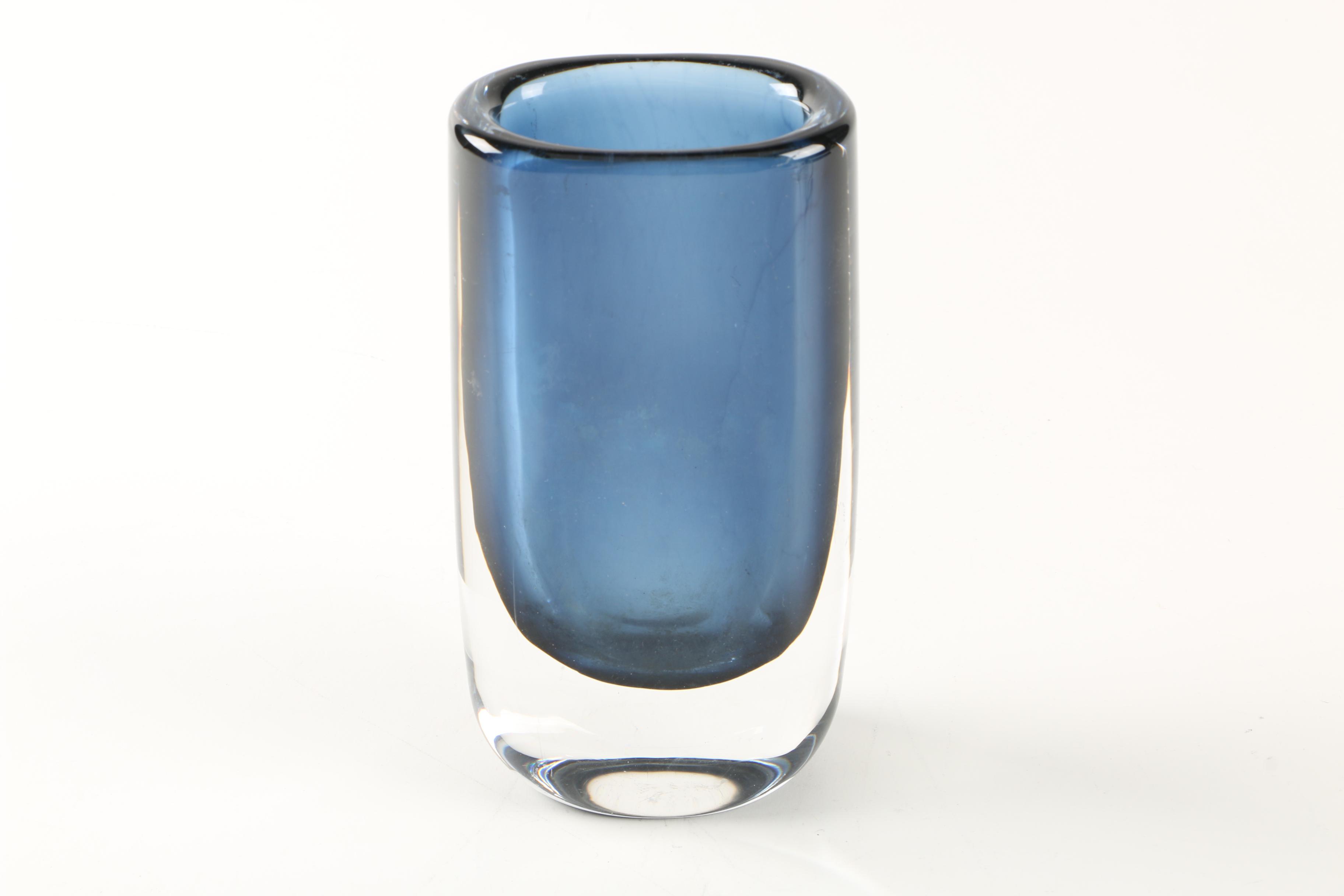 Orrefors Blue Glass Vase by Nils Landberg