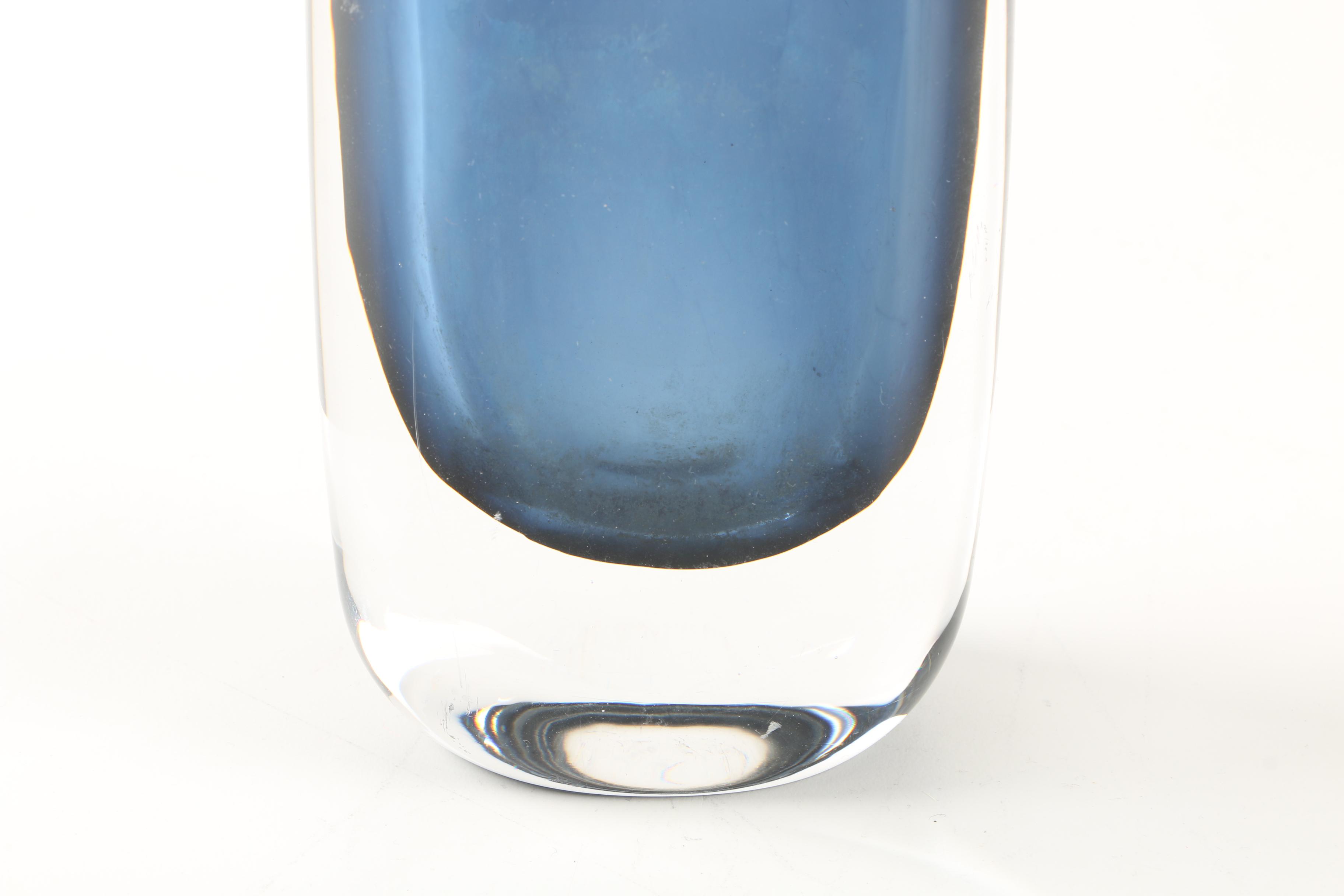 Orrefors Blue Glass Vase by Nils Landberg