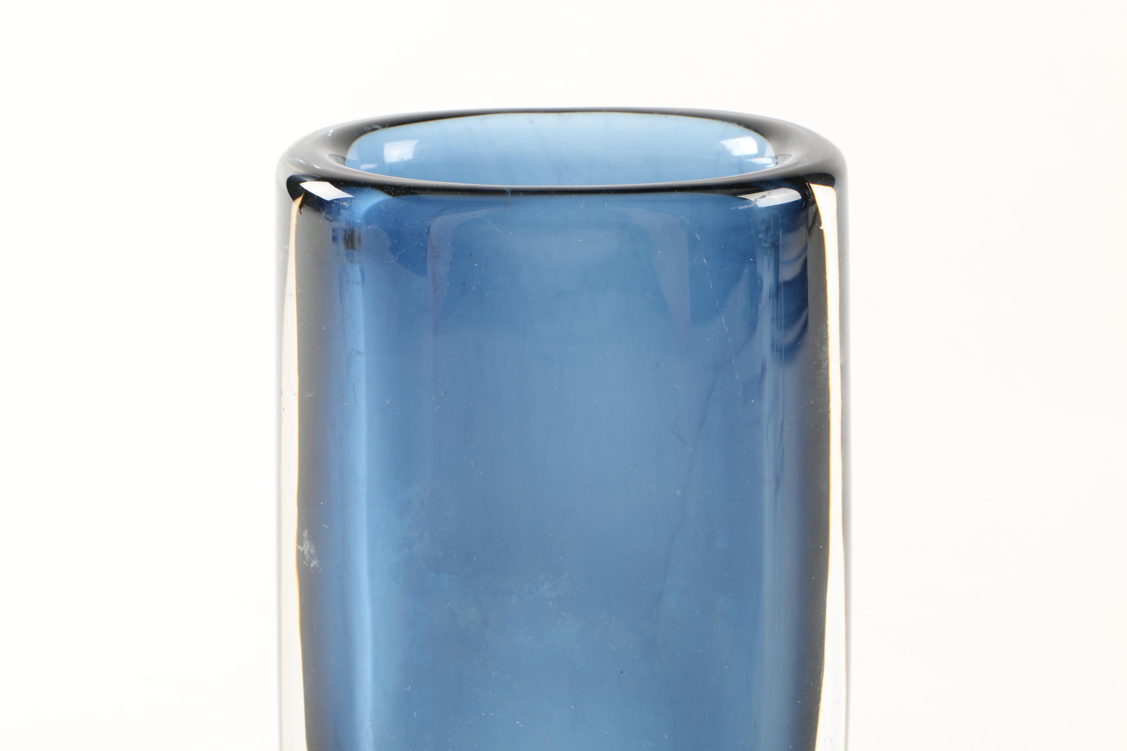 Orrefors Blue Glass Vase by Nils Landberg