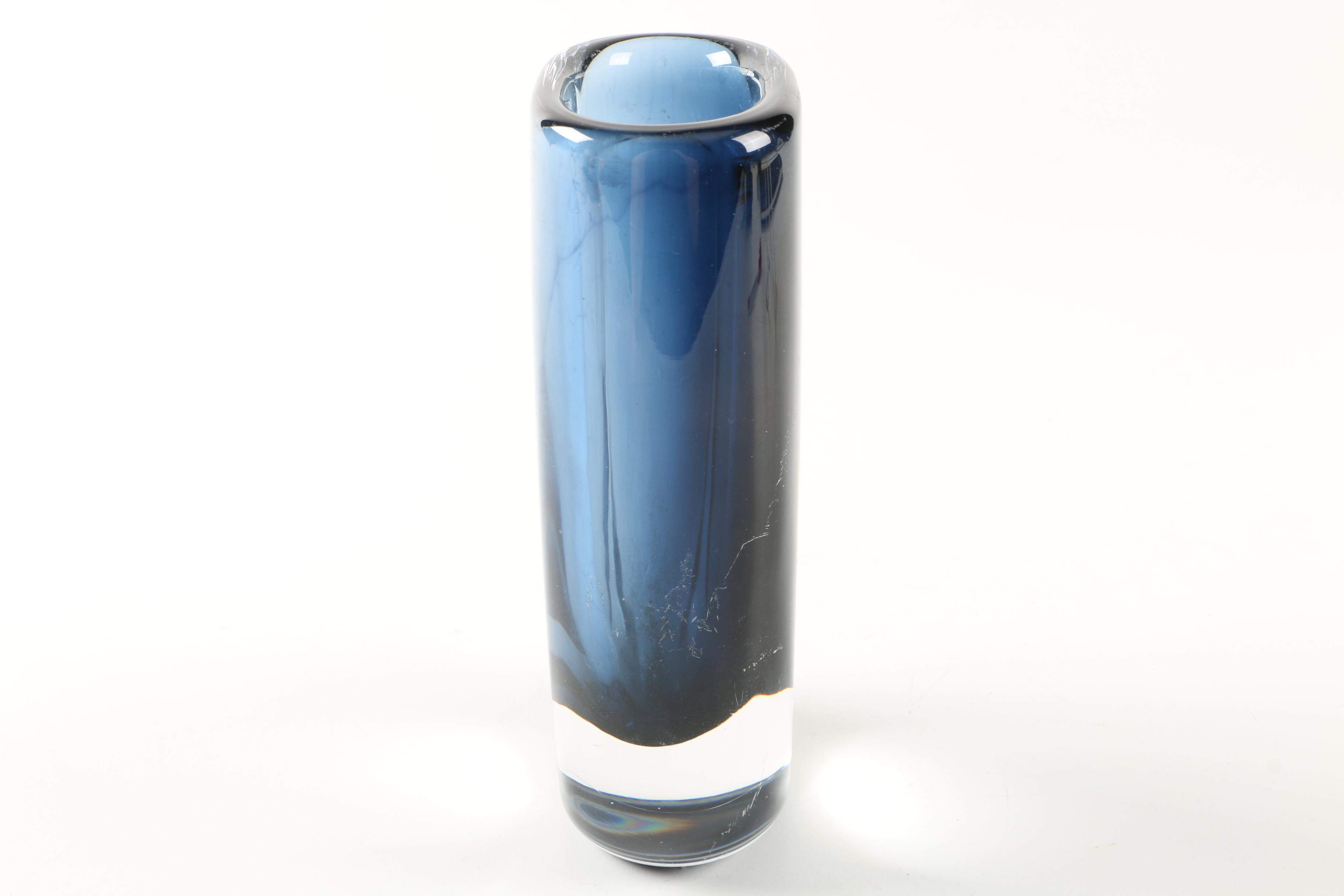 Orrefors Blue Glass Vase by Nils Landberg