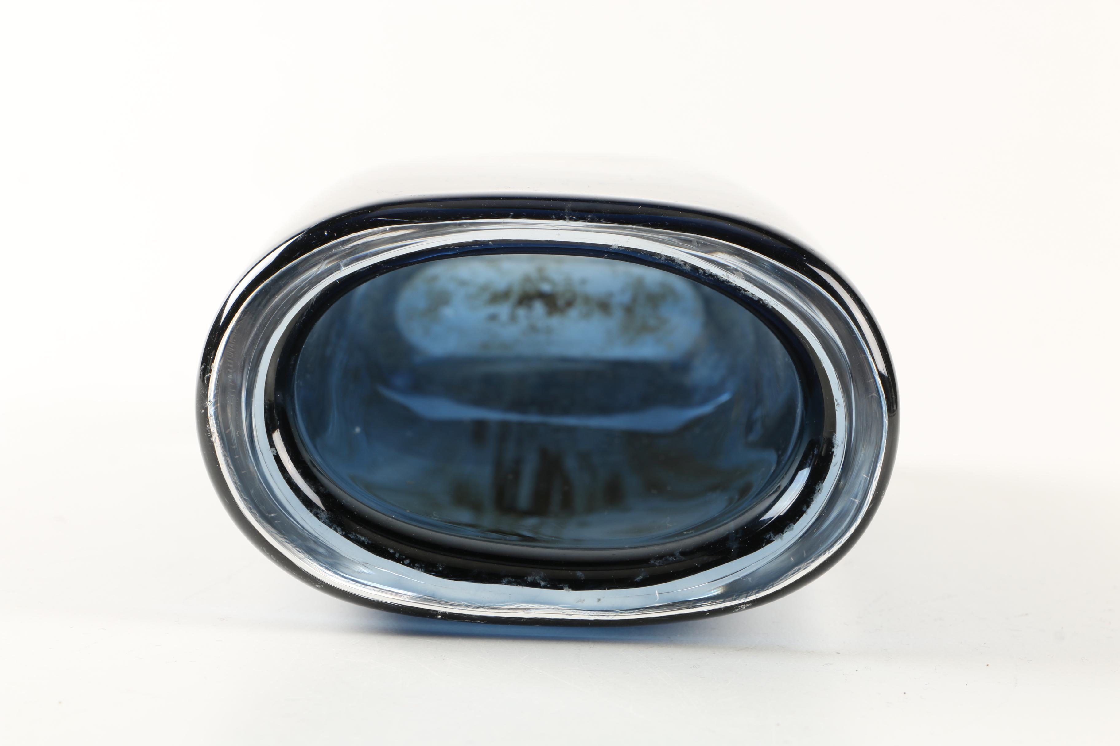 Orrefors Blue Glass Vase by Nils Landberg