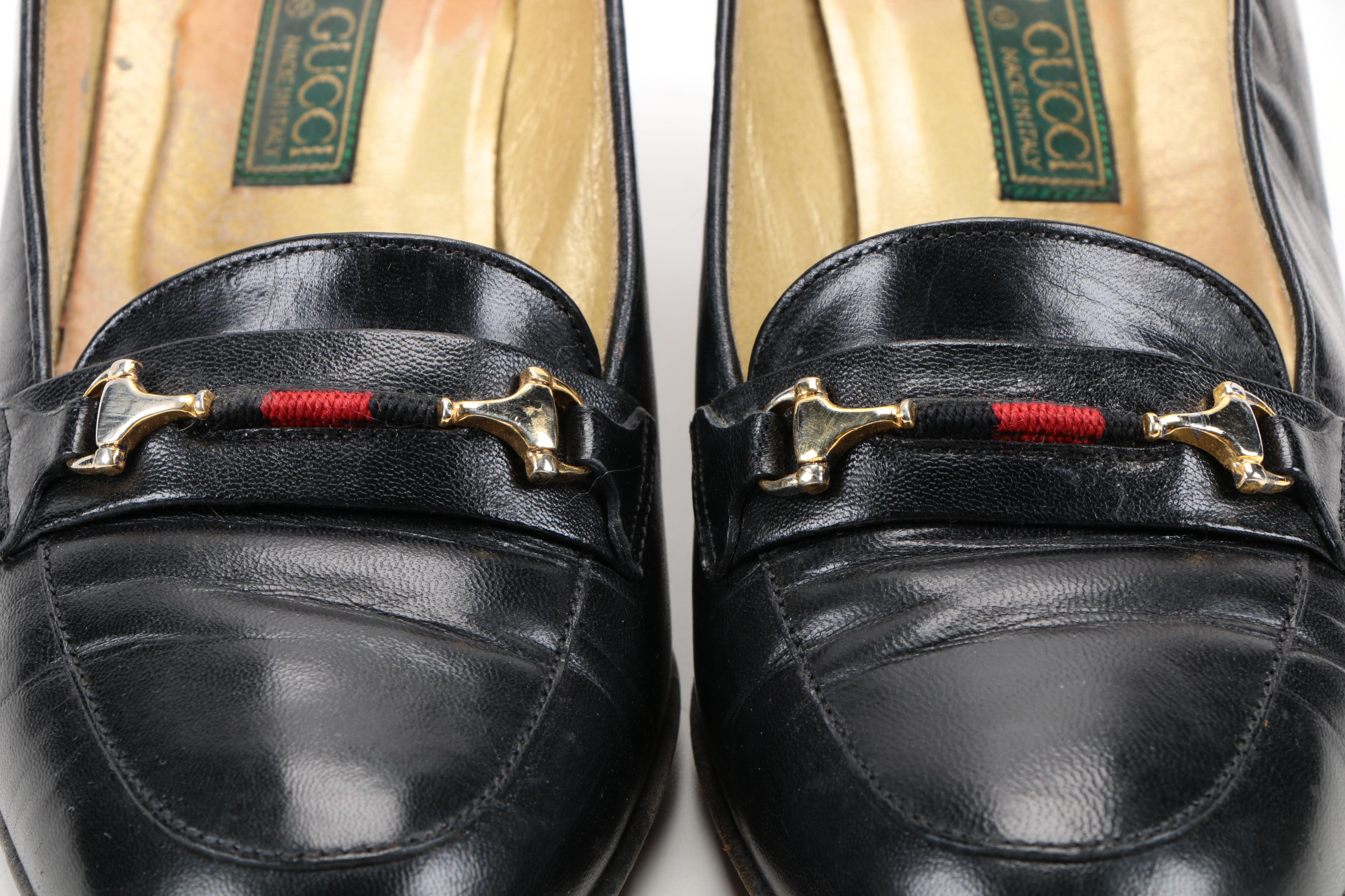 Vintage Gucci Black Leather Heeled Loafers