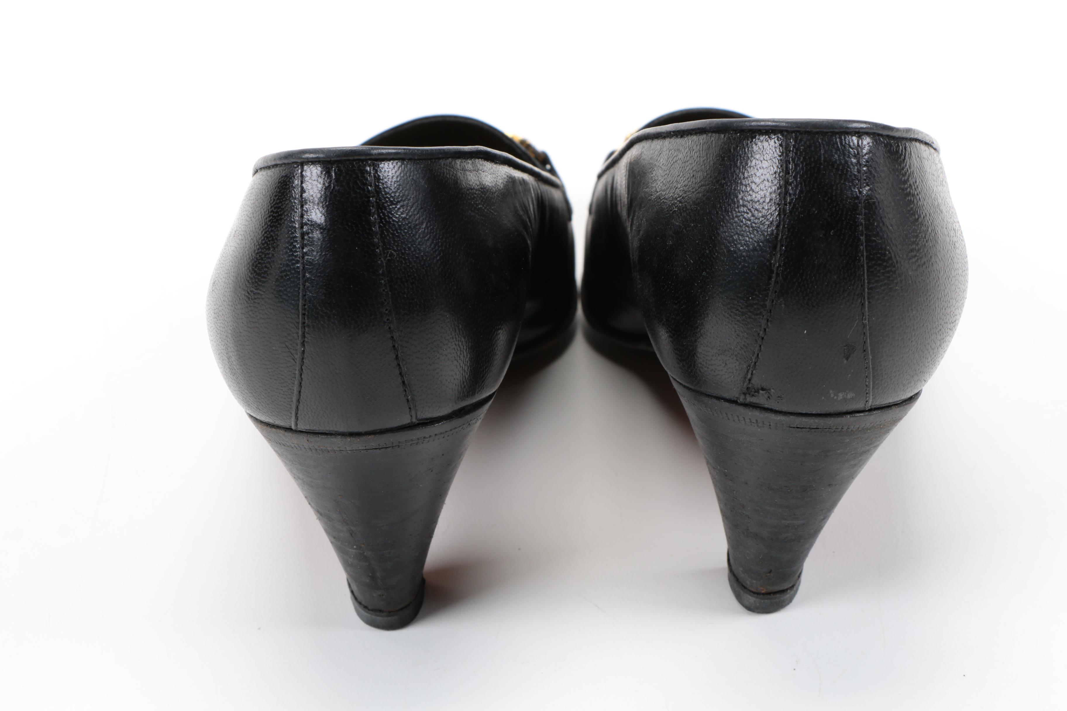 Vintage Gucci Black Leather Heeled Loafers