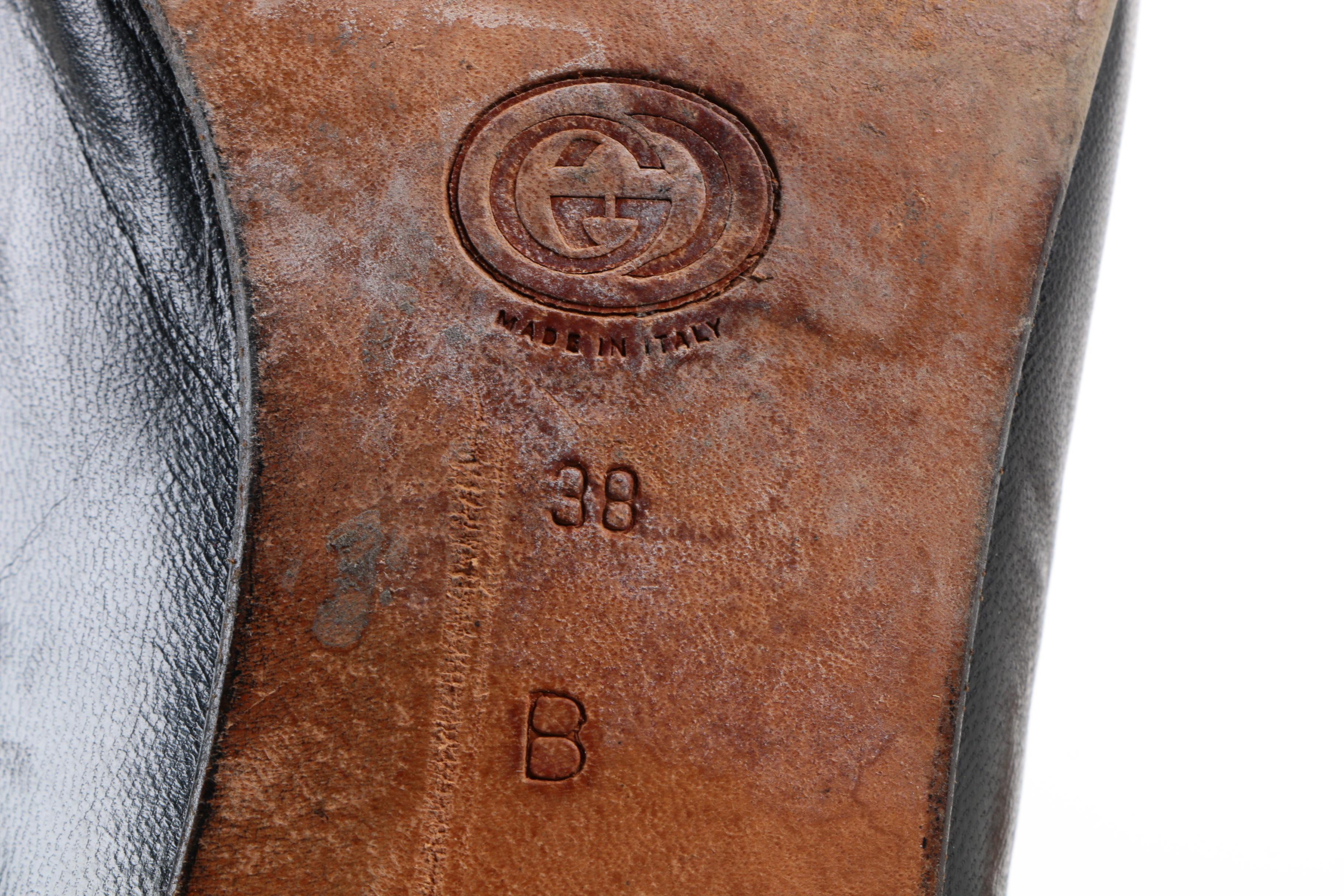 Vintage Gucci Black Leather Heeled Loafers