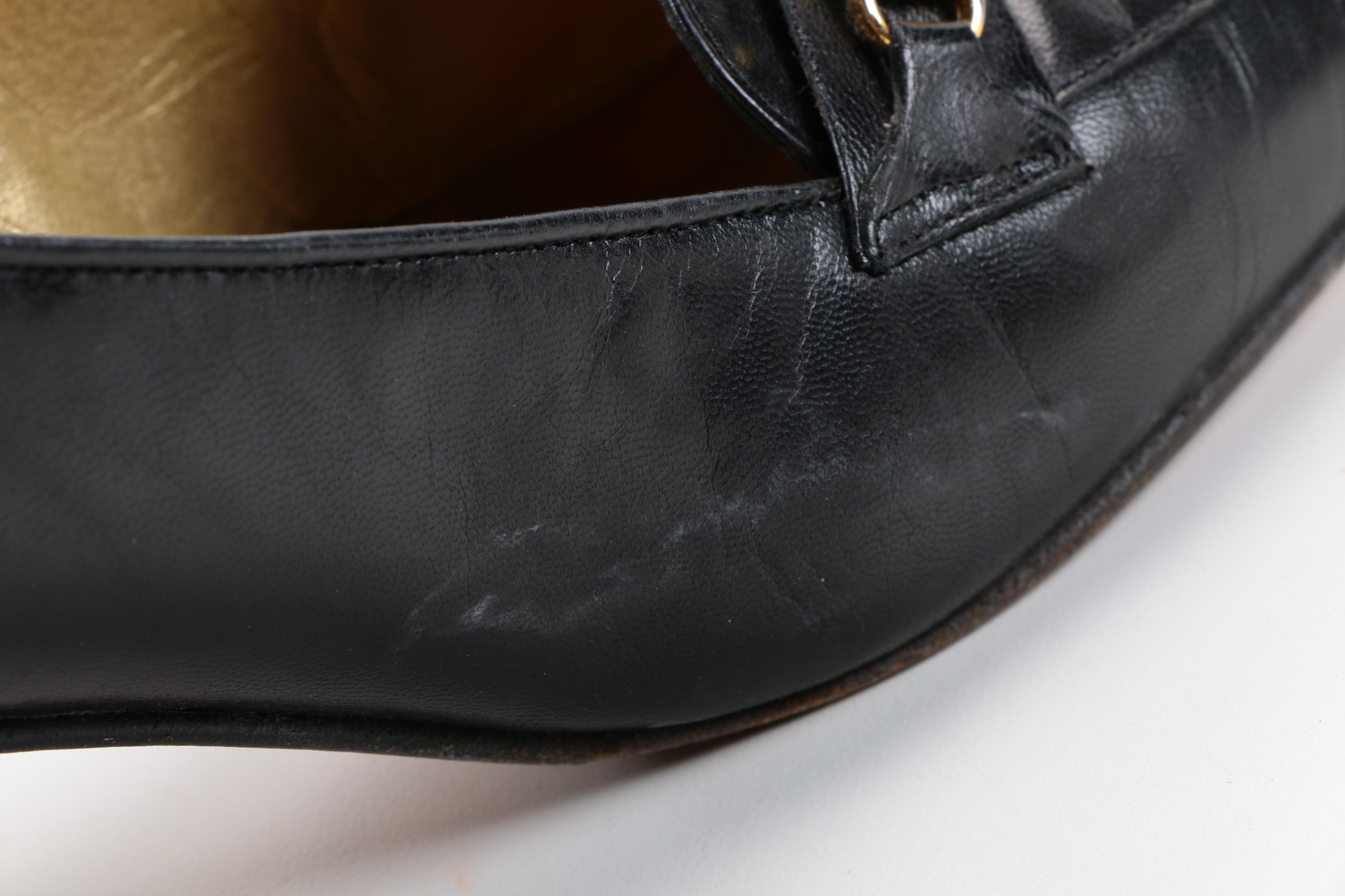 Vintage Gucci Black Leather Heeled Loafers