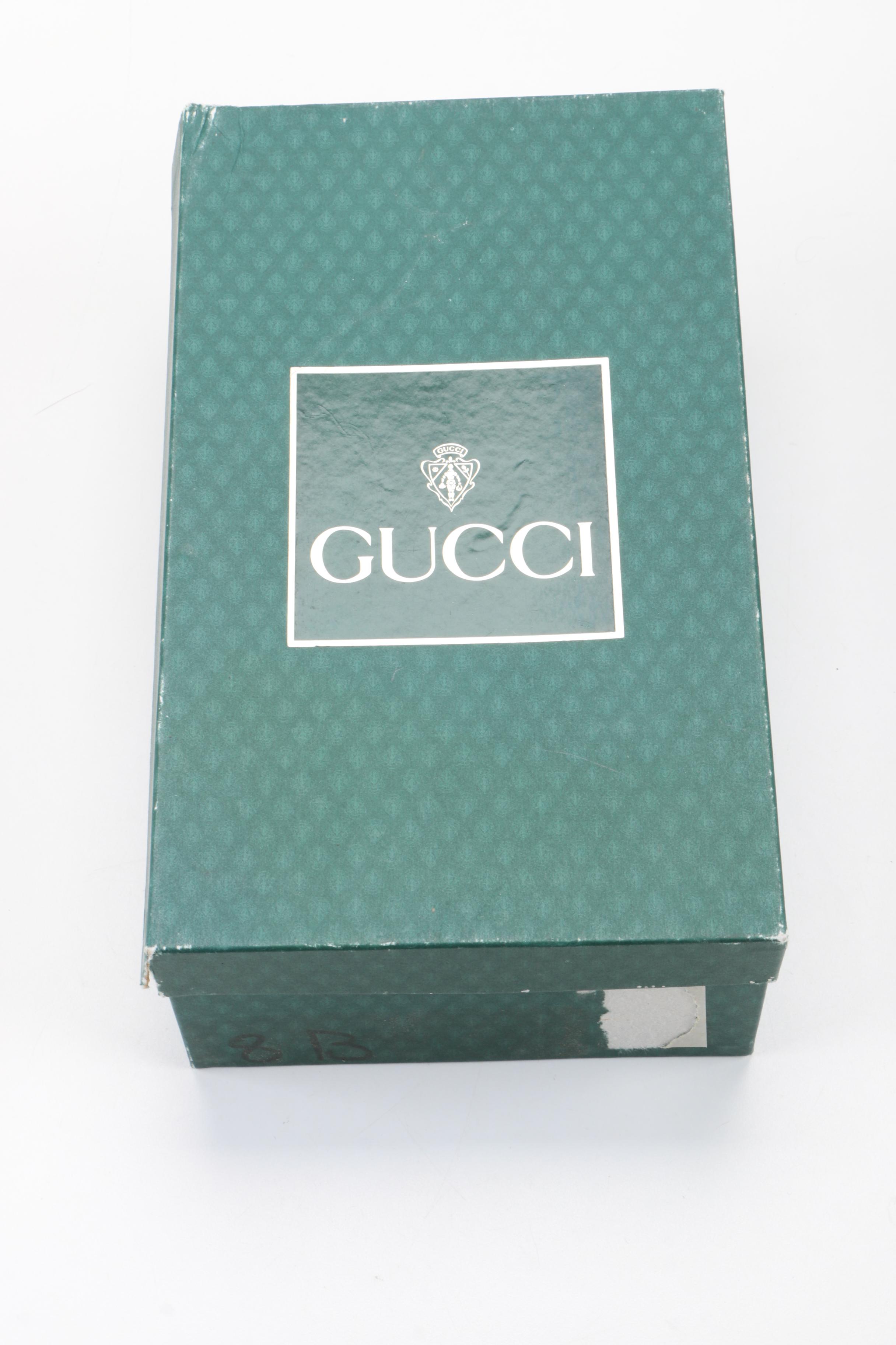 Vintage Gucci Black Leather Heeled Loafers