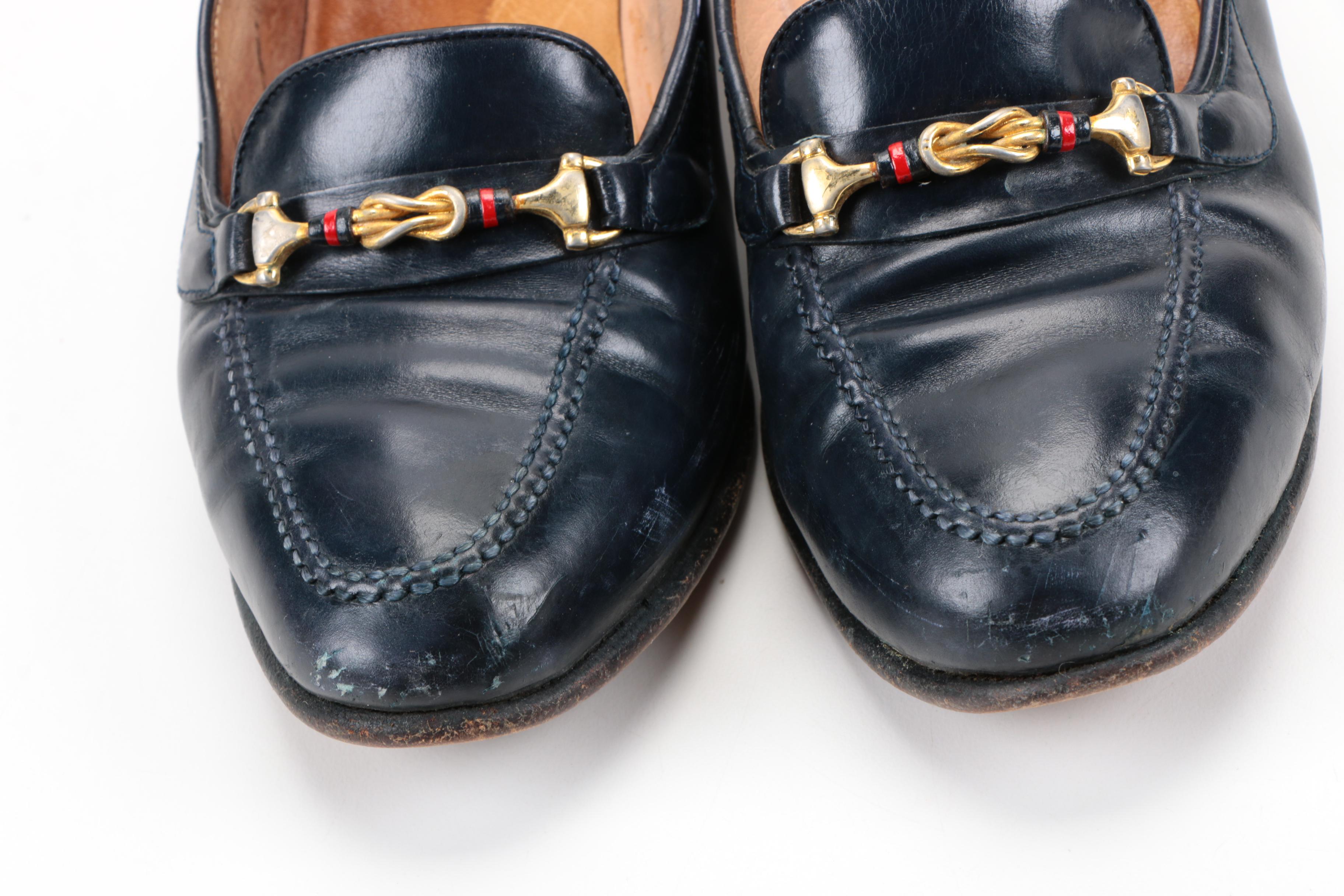 Vintage Gucci Navy Leather Heeled Loafers