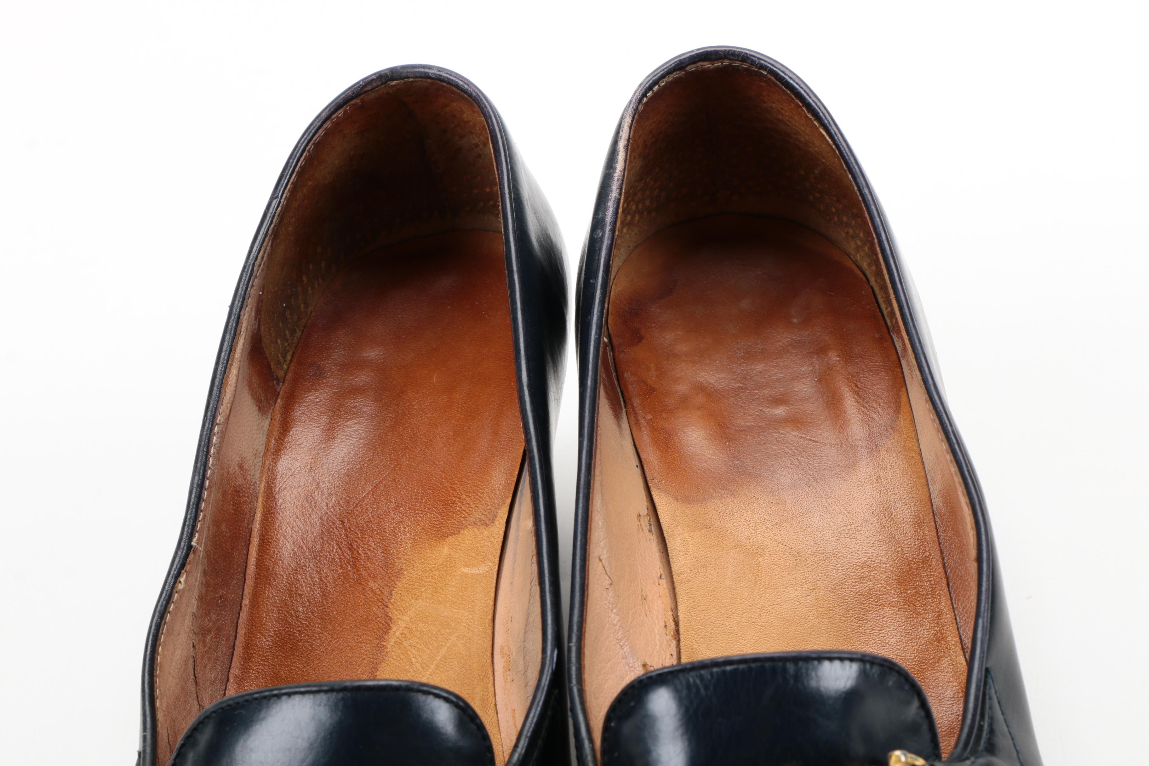 Vintage Gucci Navy Leather Heeled Loafers