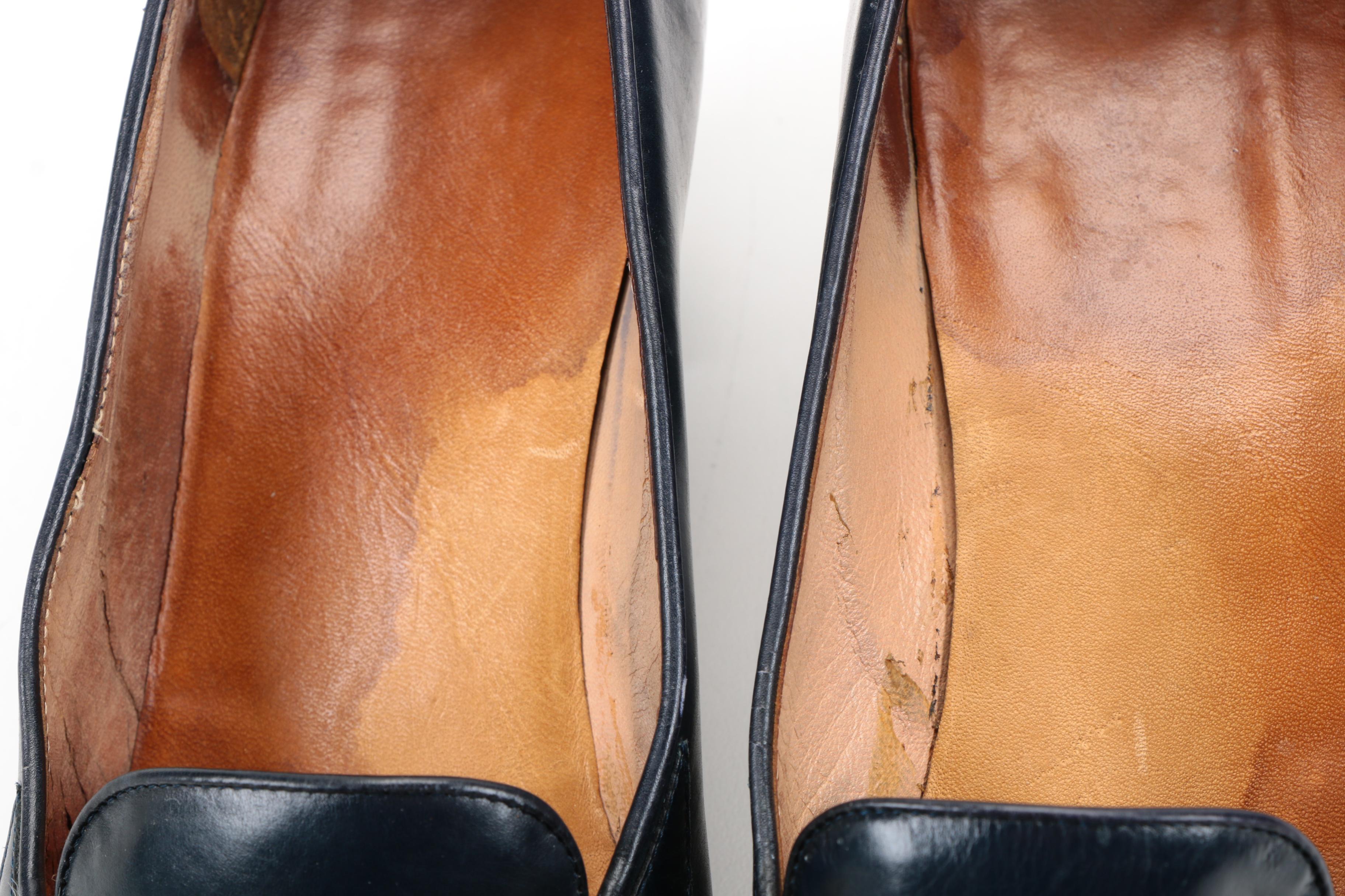 Vintage Gucci Navy Leather Heeled Loafers