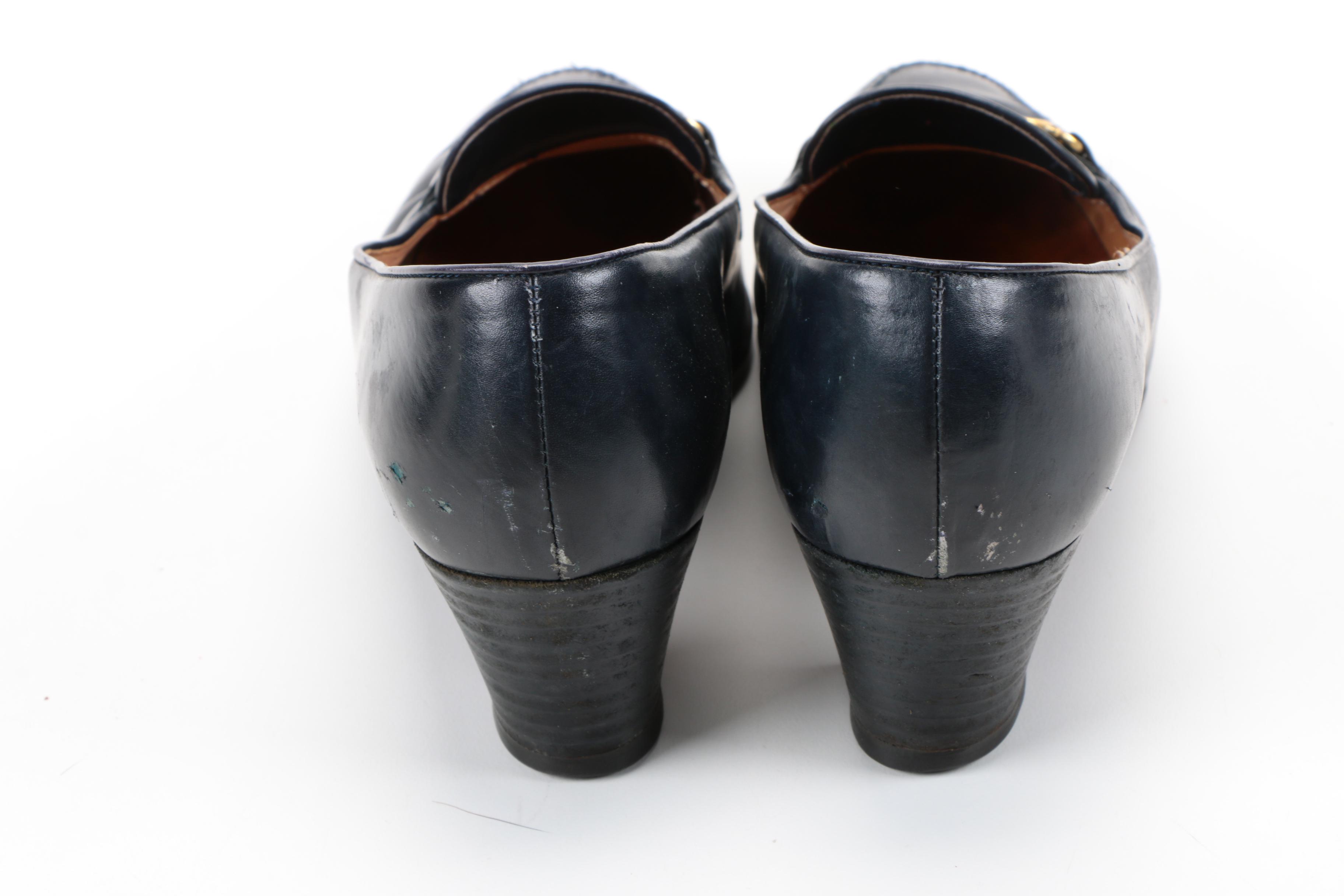 Vintage Gucci Navy Leather Heeled Loafers