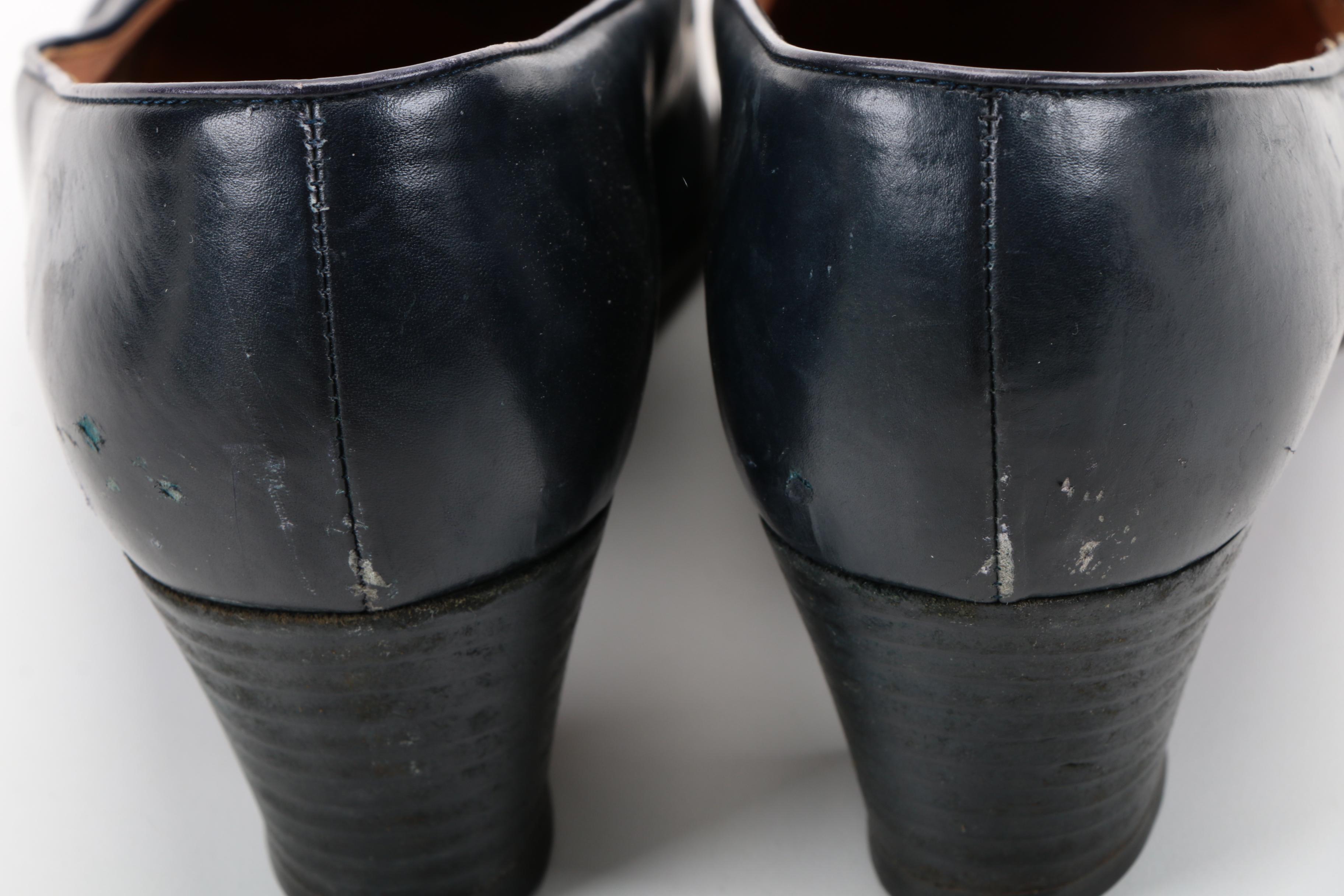 Vintage Gucci Navy Leather Heeled Loafers