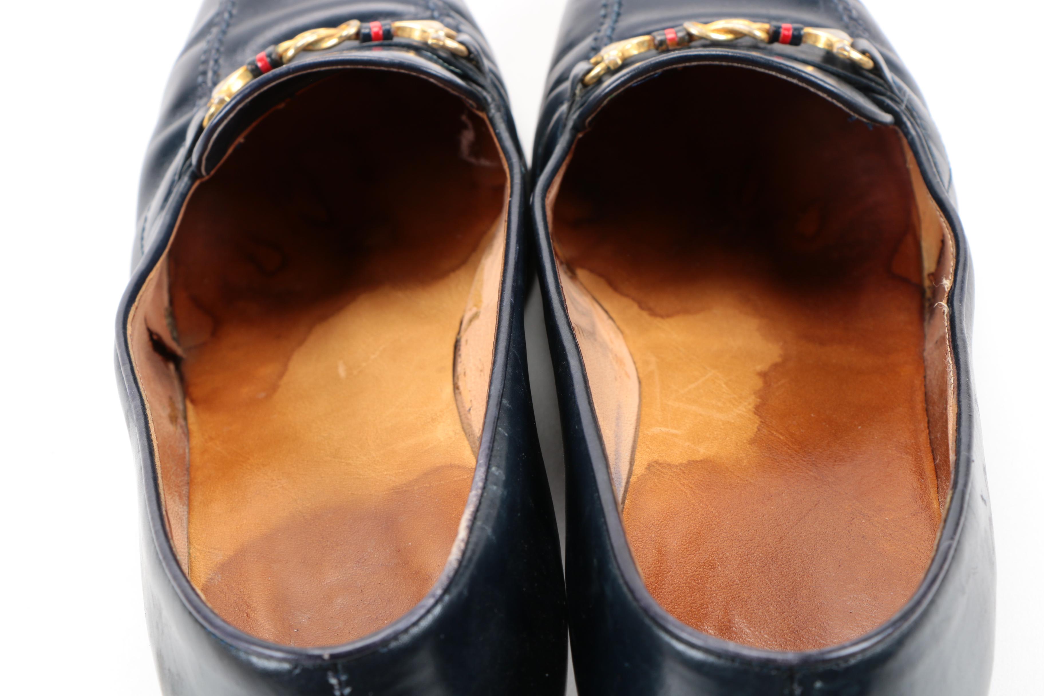 Vintage Gucci Navy Leather Heeled Loafers