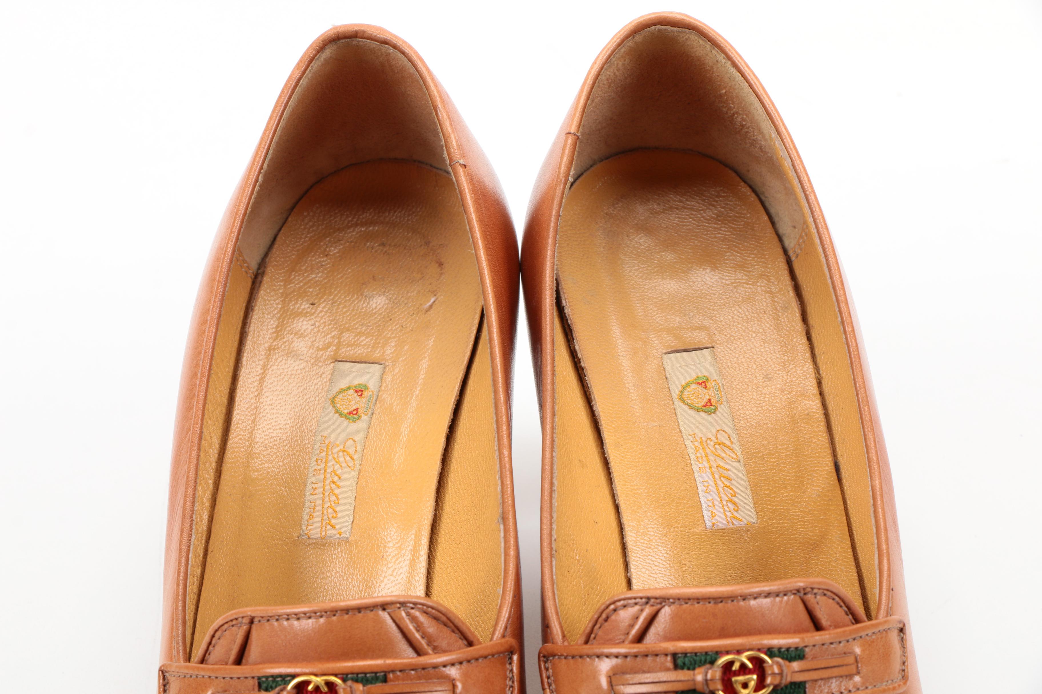 Vintage Gucci Tan Leather Heeled Loafers
