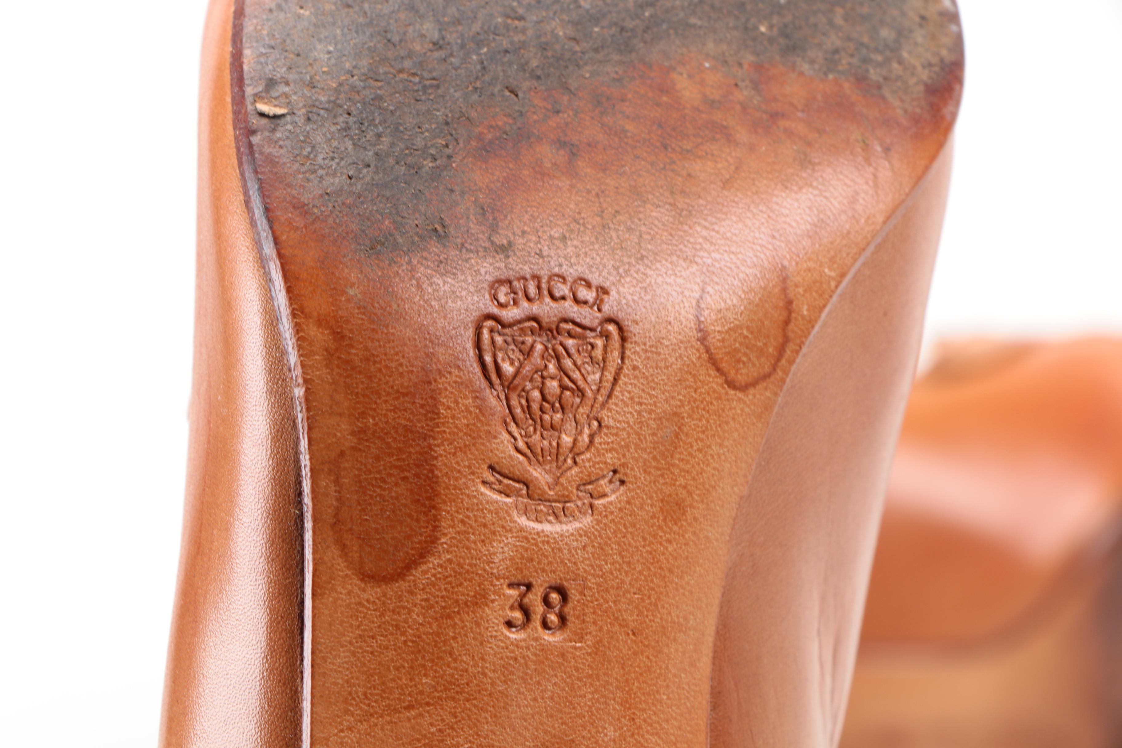 Vintage Gucci Tan Leather Heeled Loafers