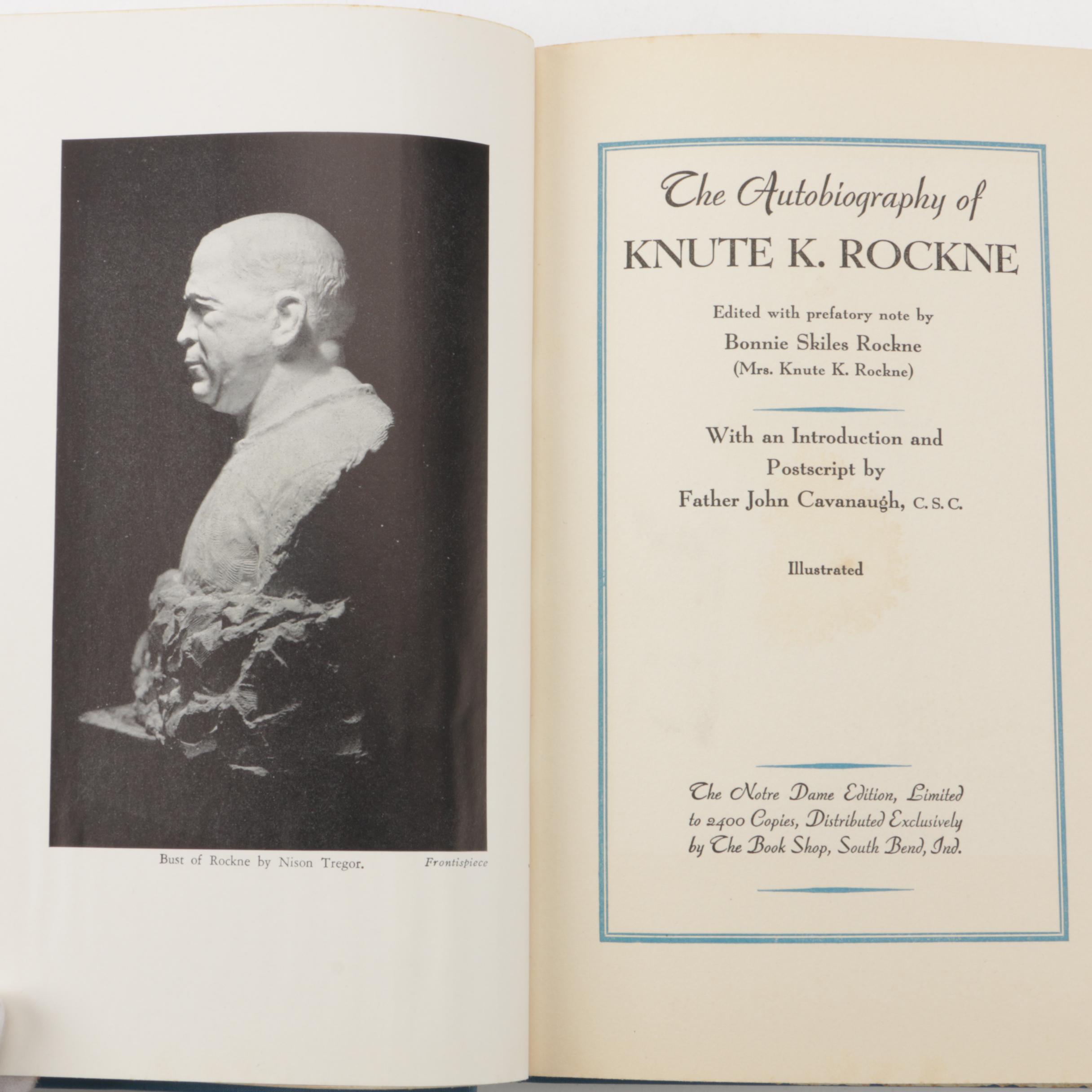 1931 Signed Limited Notre Dame Edition "The Autobiography of Knute K. Rockne"