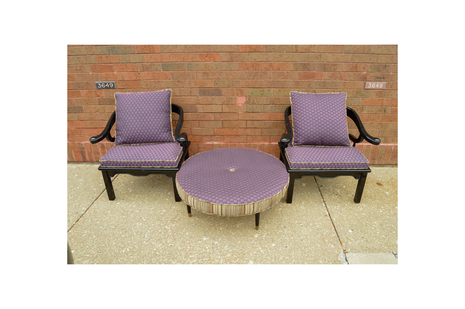 Pair of Chinese Style Armchairs and Ottoman