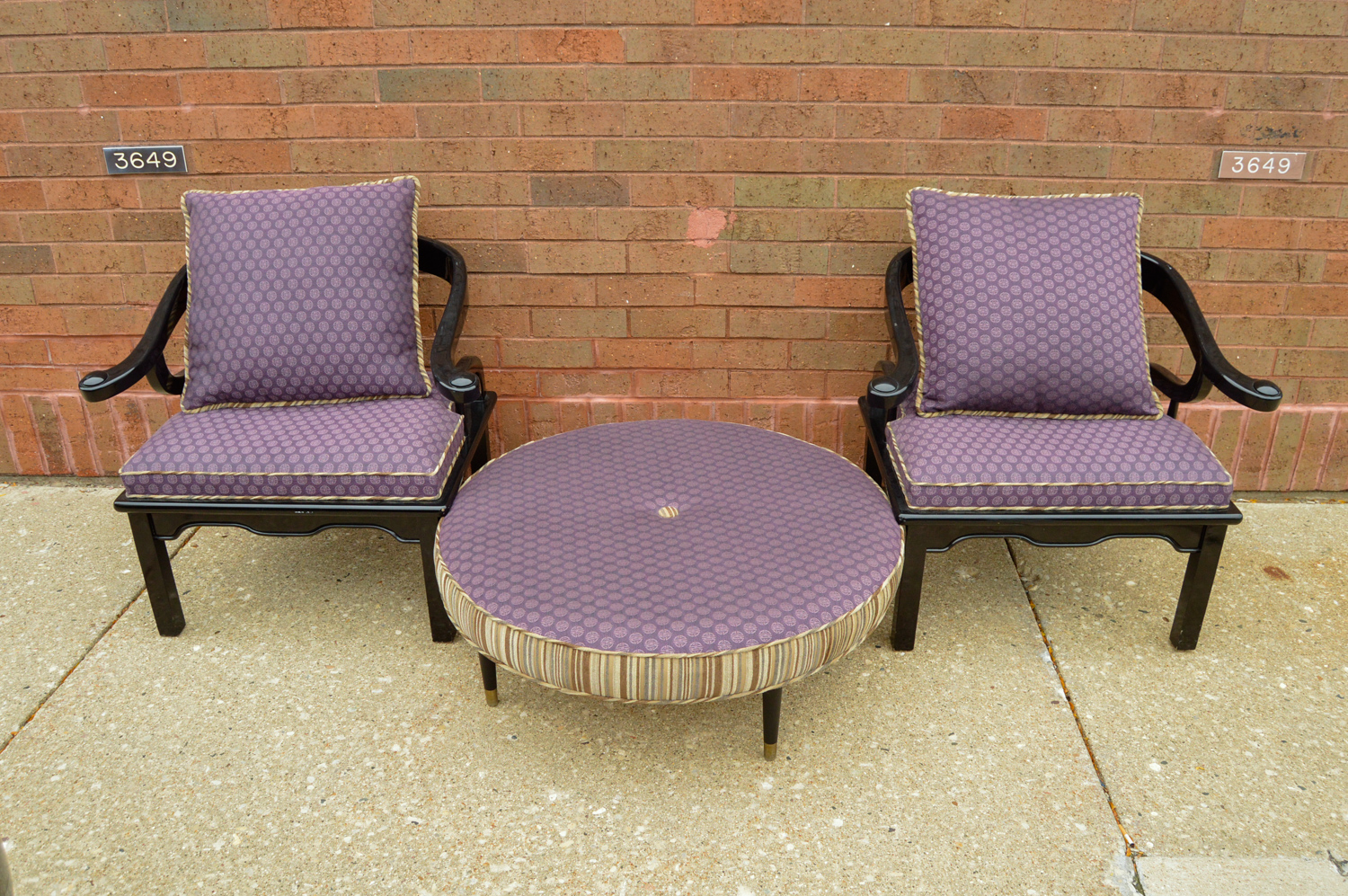 Pair of Chinese Style Armchairs and Ottoman