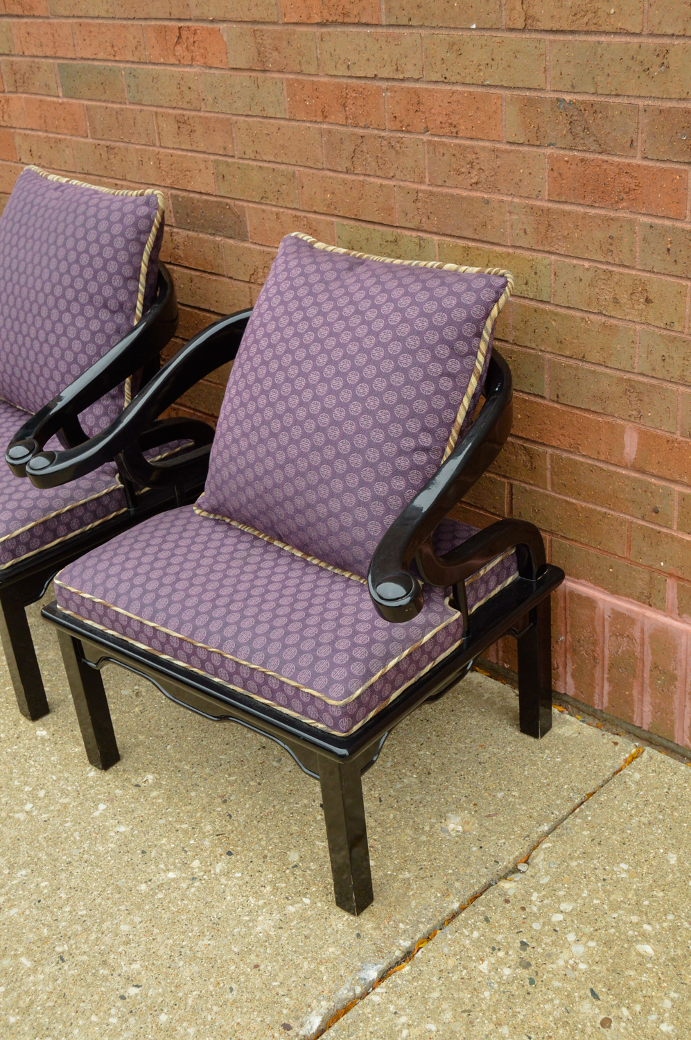 Pair of Chinese Style Armchairs and Ottoman