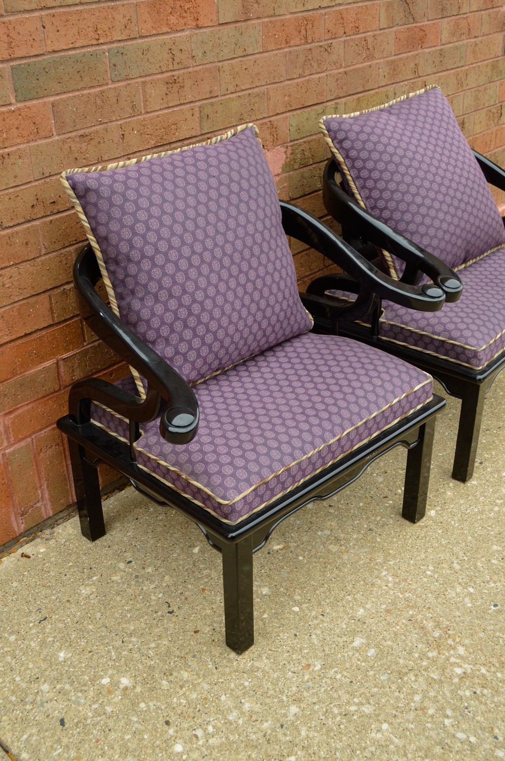 Pair of Chinese Style Armchairs and Ottoman