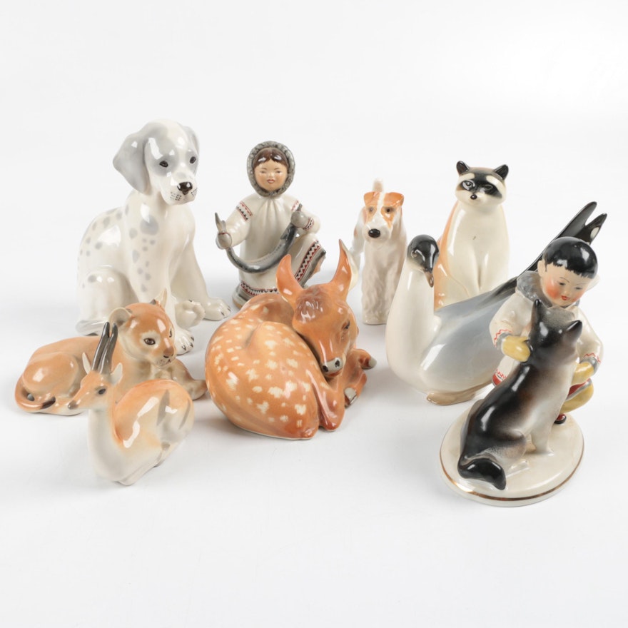 Collection of Russian Lomonosov Porcelain Figurines
