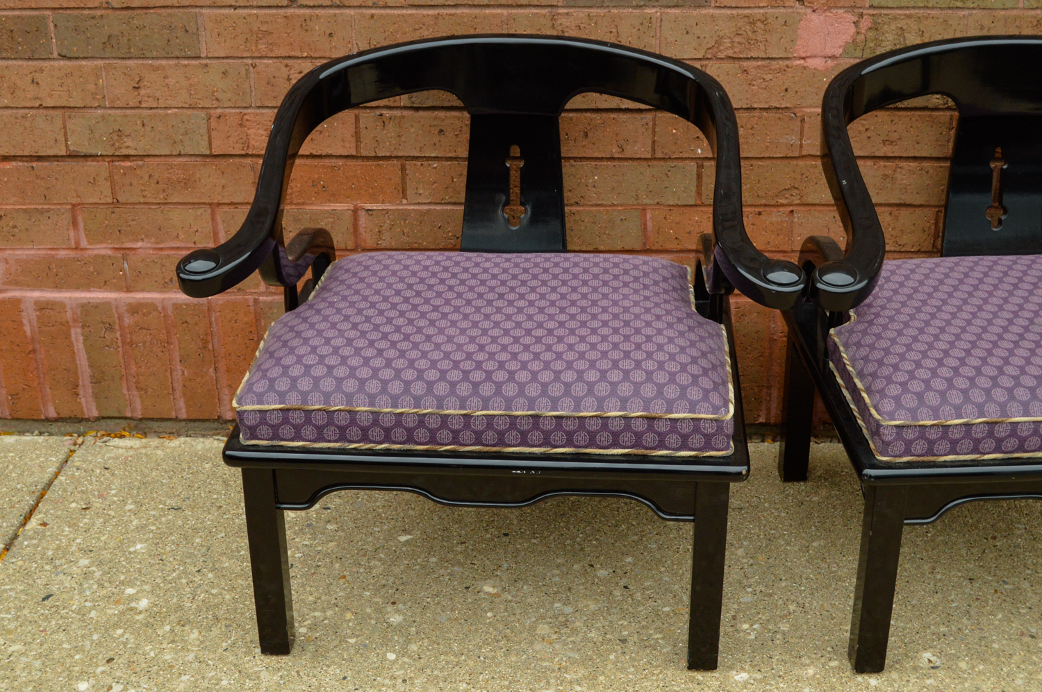 Pair of Chinese Style Armchairs and Ottoman