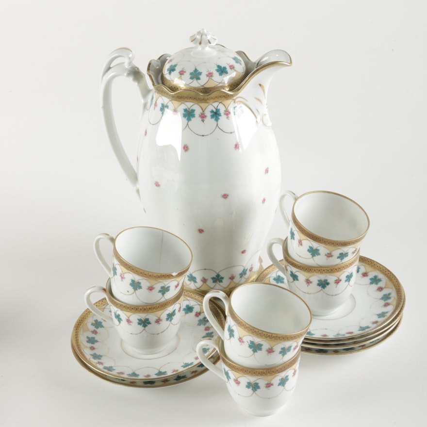 Moritz Zdekauer Porcelain Chocolate Pot and Tea Cups