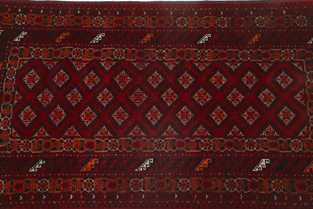 Hand Knotted All Wool Bokhara Area Rug in Red and Navy