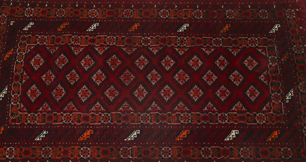 Hand Knotted All Wool Bokhara Area Rug in Red and Navy