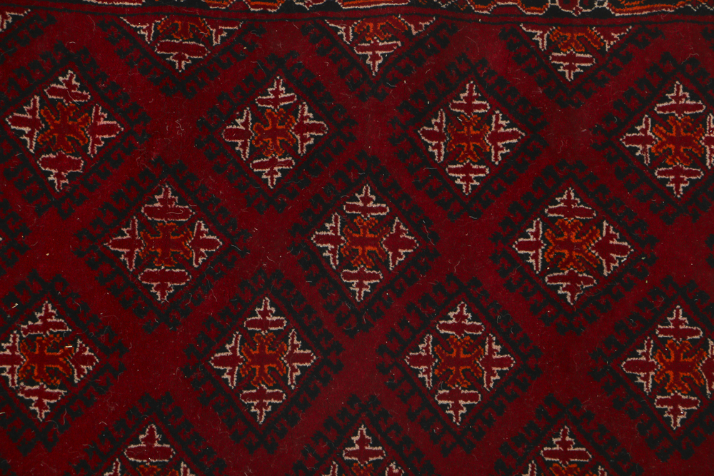Hand Knotted All Wool Bokhara Area Rug in Red and Navy