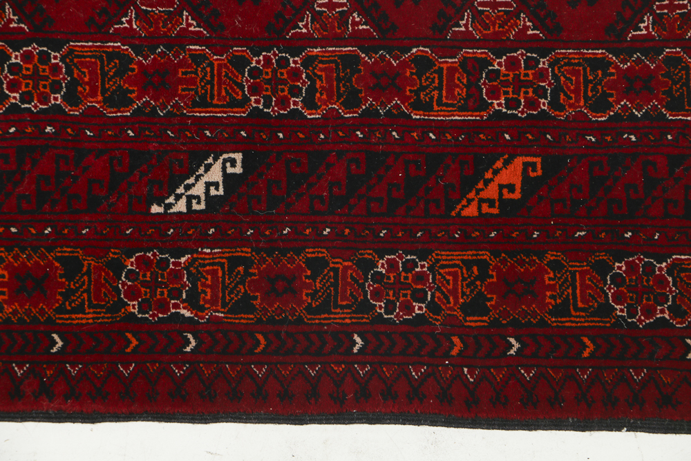 Hand Knotted All Wool Bokhara Area Rug in Red and Navy