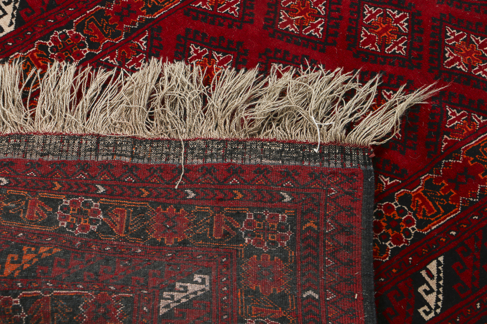 Hand Knotted All Wool Bokhara Area Rug in Red and Navy