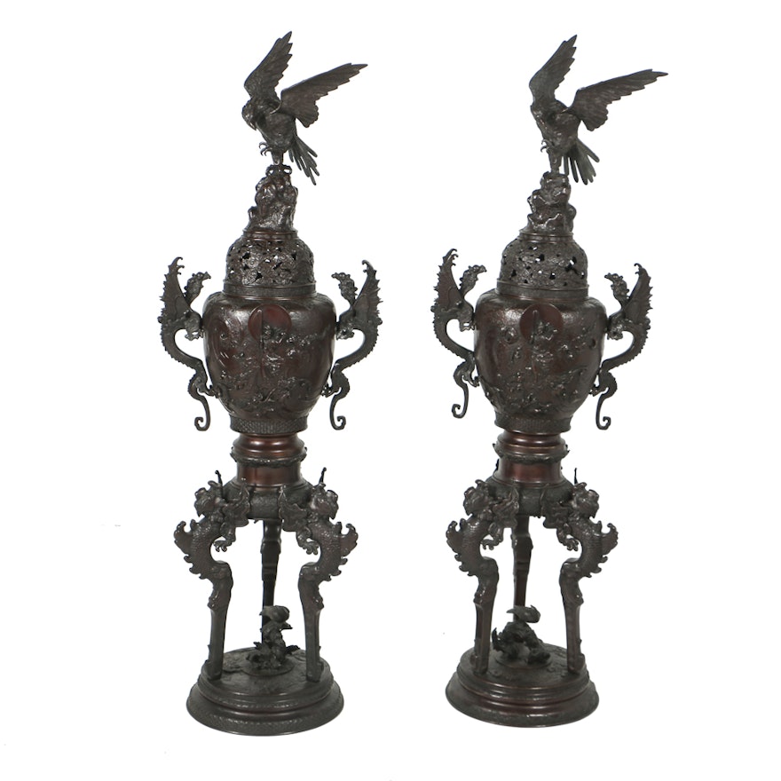 Chinese Style Bronze Censors with Stands