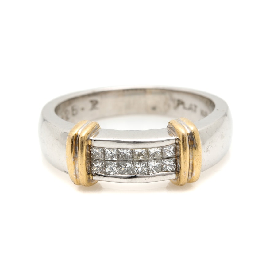 Platinum Diamond Ring with 18K Yellow Gold Accents